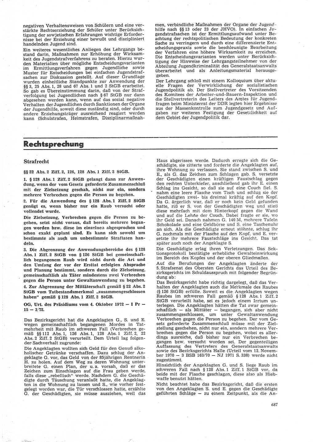 Neue Justiz (NJ), Zeitschrift für Recht und Rechtswissenschaft [Deutsche Demokratische Republik (DDR)], 26. Jahrgang 1972, Seite 687 (NJ DDR 1972, S. 687)