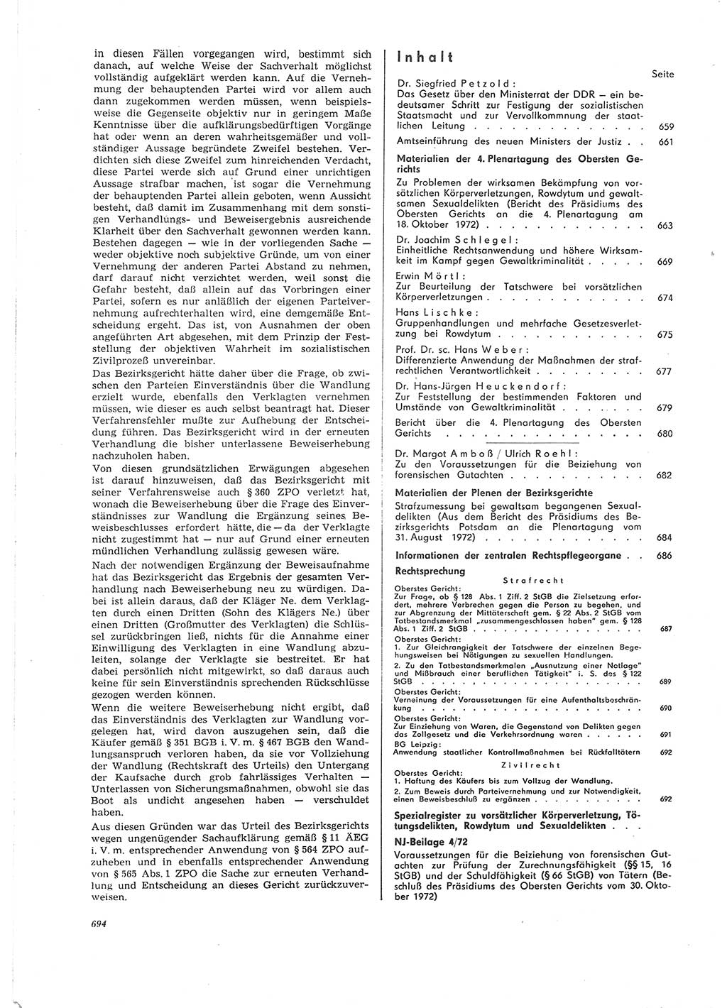 Neue Justiz (NJ), Zeitschrift für Recht und Rechtswissenschaft [Deutsche Demokratische Republik (DDR)], 26. Jahrgang 1972, Seite 694 (NJ DDR 1972, S. 694)