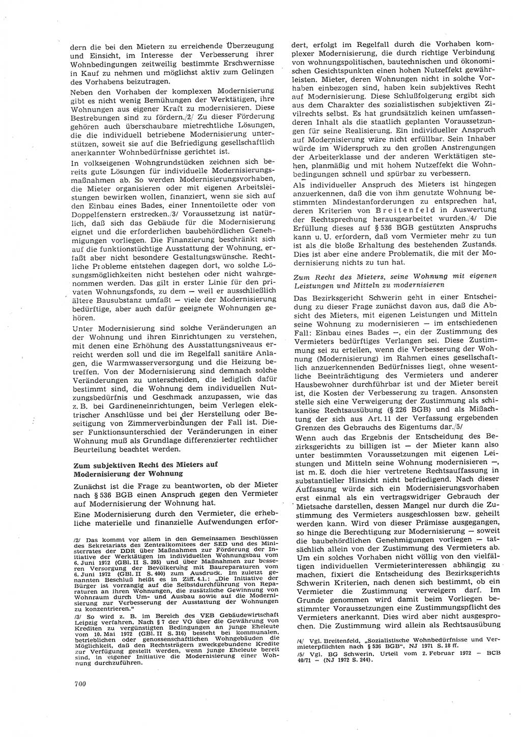 Neue Justiz (NJ), Zeitschrift für Recht und Rechtswissenschaft [Deutsche Demokratische Republik (DDR)], 26. Jahrgang 1972, Seite 700 (NJ DDR 1972, S. 700)