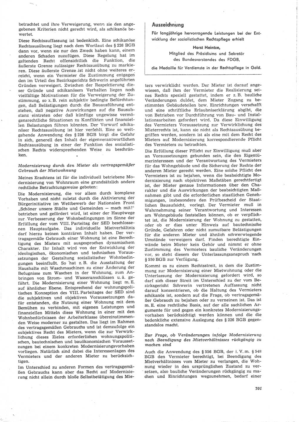 Neue Justiz (NJ), Zeitschrift für Recht und Rechtswissenschaft [Deutsche Demokratische Republik (DDR)], 26. Jahrgang 1972, Seite 701 (NJ DDR 1972, S. 701)