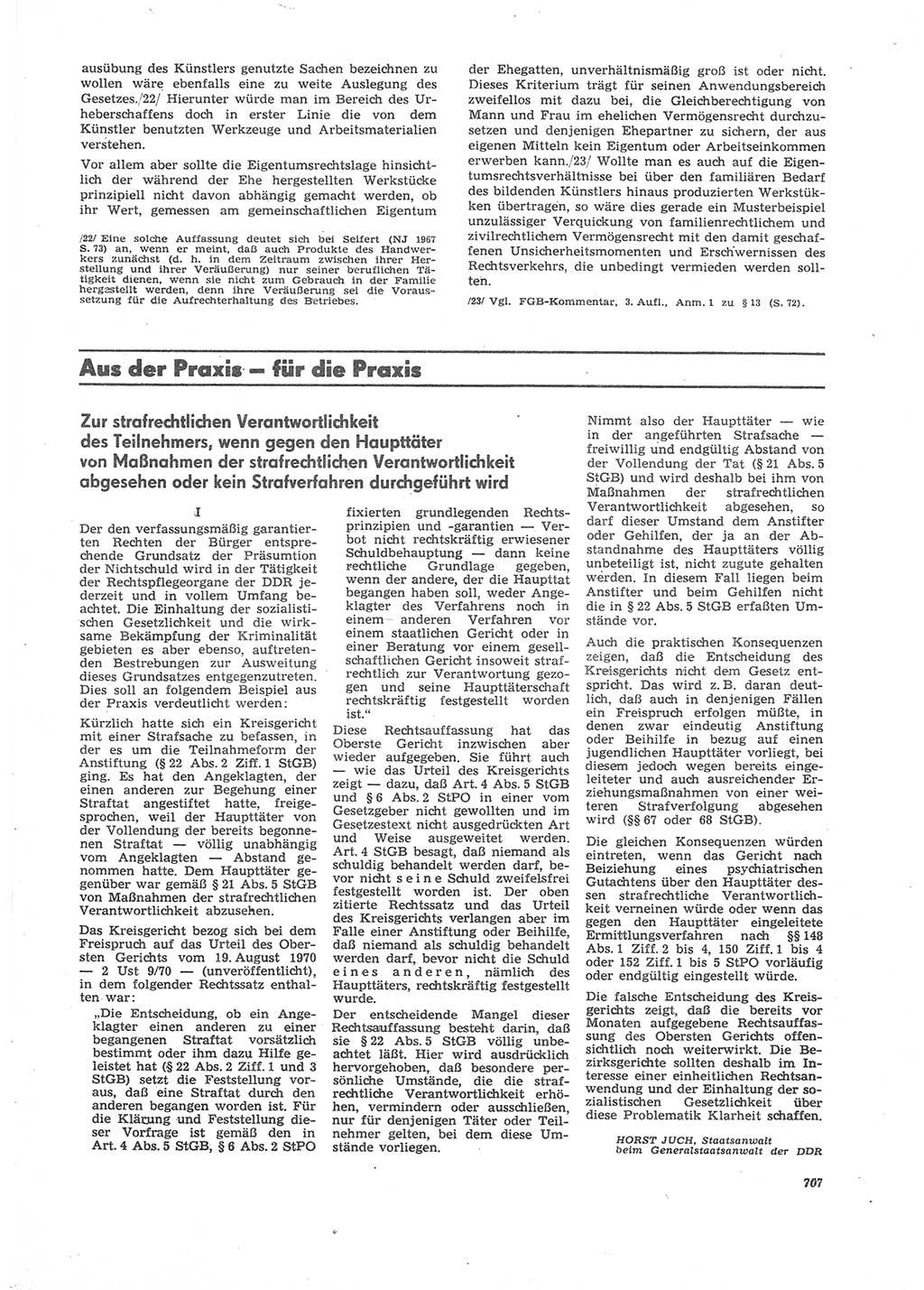Neue Justiz (NJ), Zeitschrift für Recht und Rechtswissenschaft [Deutsche Demokratische Republik (DDR)], 26. Jahrgang 1972, Seite 707 (NJ DDR 1972, S. 707)