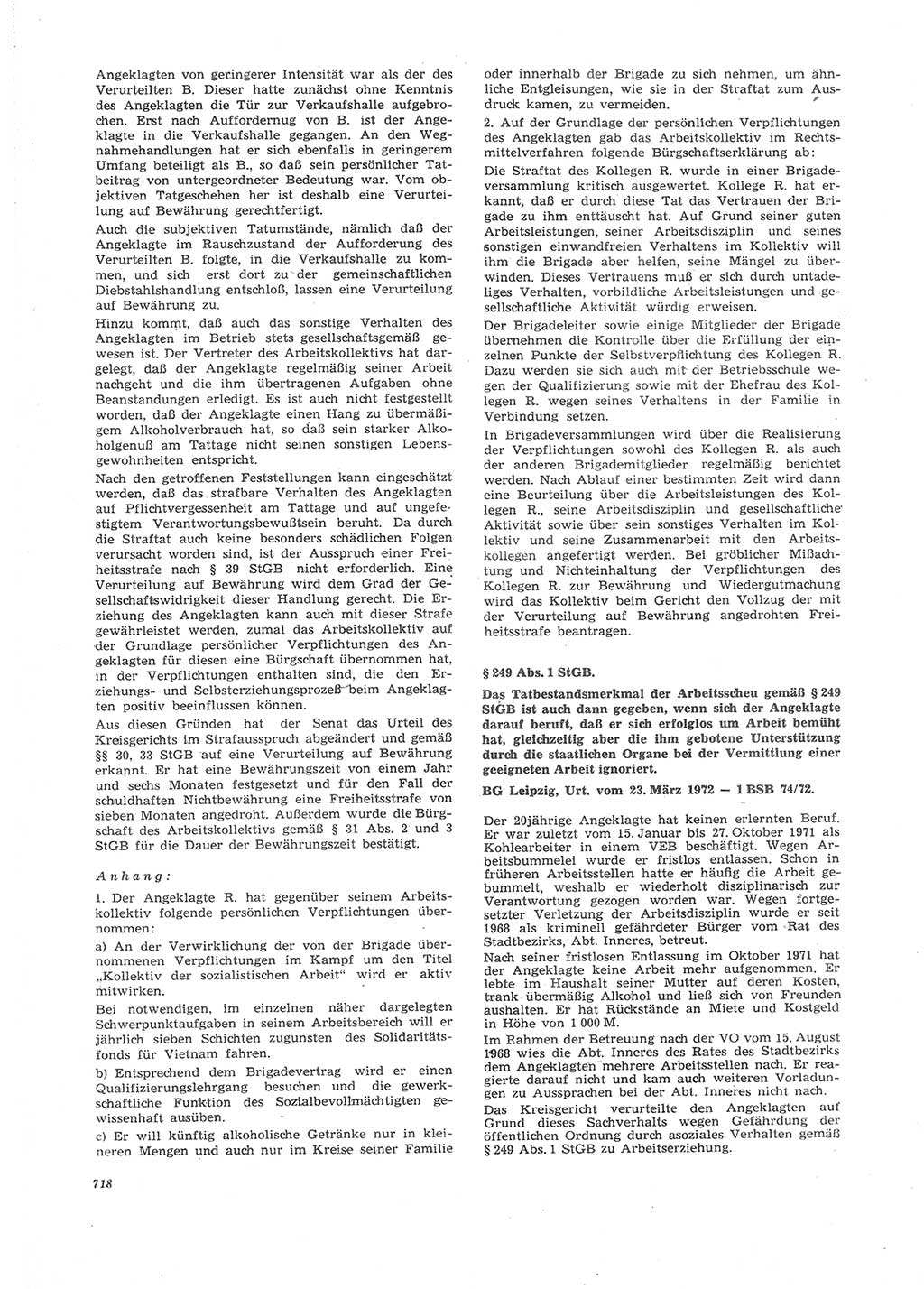 Neue Justiz (NJ), Zeitschrift für Recht und Rechtswissenschaft [Deutsche Demokratische Republik (DDR)], 26. Jahrgang 1972, Seite 718 (NJ DDR 1972, S. 718)