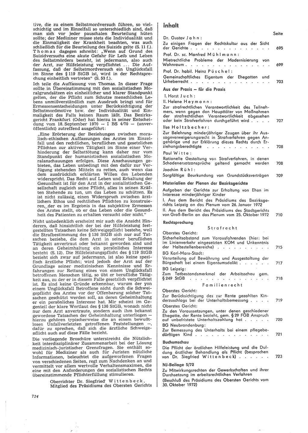 Neue Justiz (NJ), Zeitschrift für Recht und Rechtswissenschaft [Deutsche Demokratische Republik (DDR)], 26. Jahrgang 1972, Seite 724 (NJ DDR 1972, S. 724)