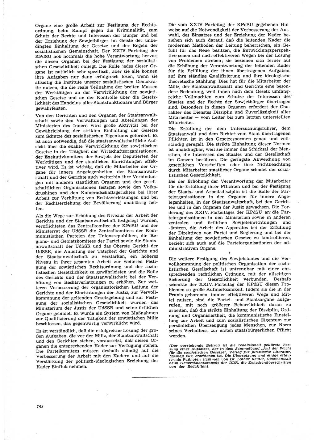 Neue Justiz (NJ), Zeitschrift für Recht und Rechtswissenschaft [Deutsche Demokratische Republik (DDR)], 26. Jahrgang 1972, Seite 742 (NJ DDR 1972, S. 742)