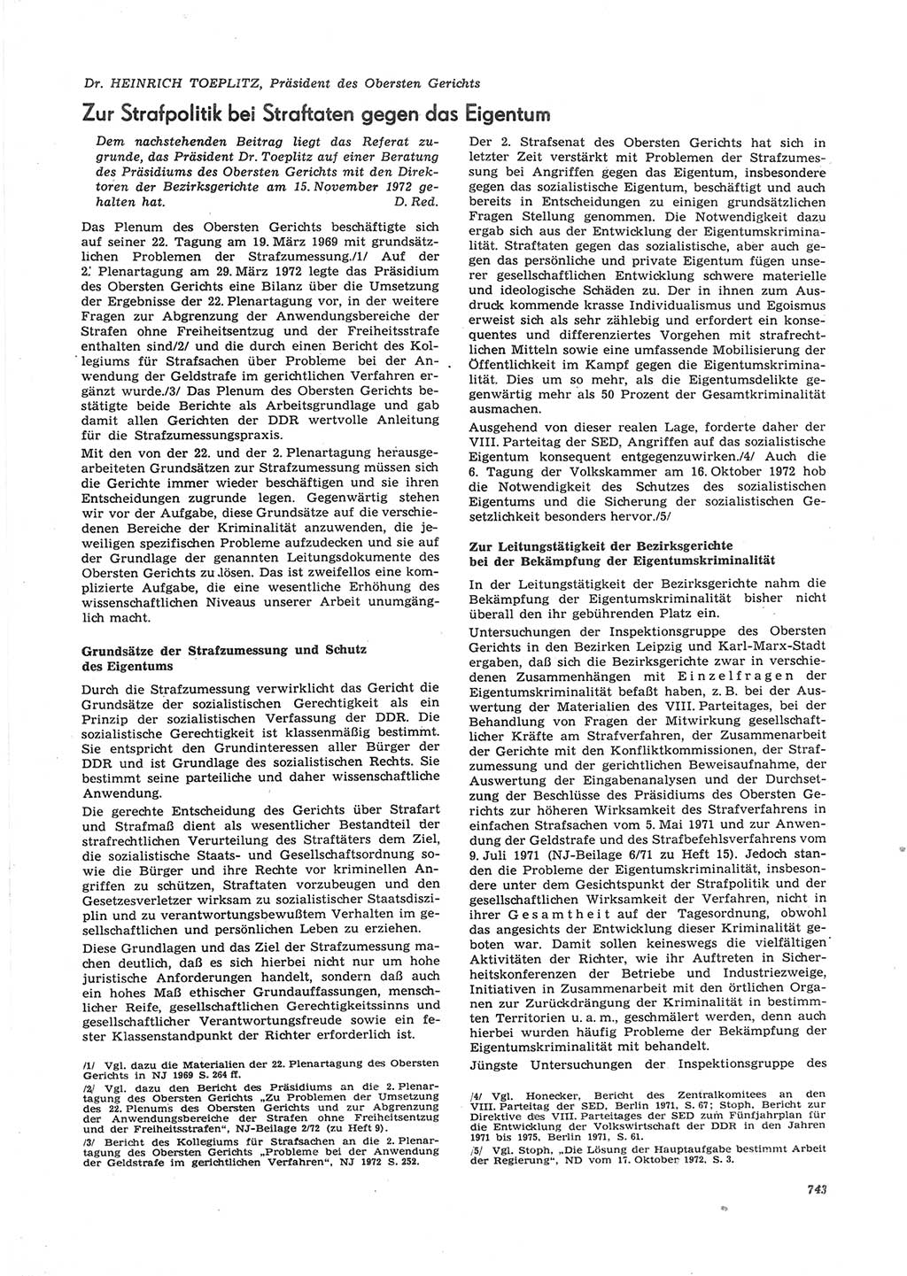 Neue Justiz (NJ), Zeitschrift für Recht und Rechtswissenschaft [Deutsche Demokratische Republik (DDR)], 26. Jahrgang 1972, Seite 743 (NJ DDR 1972, S. 743)