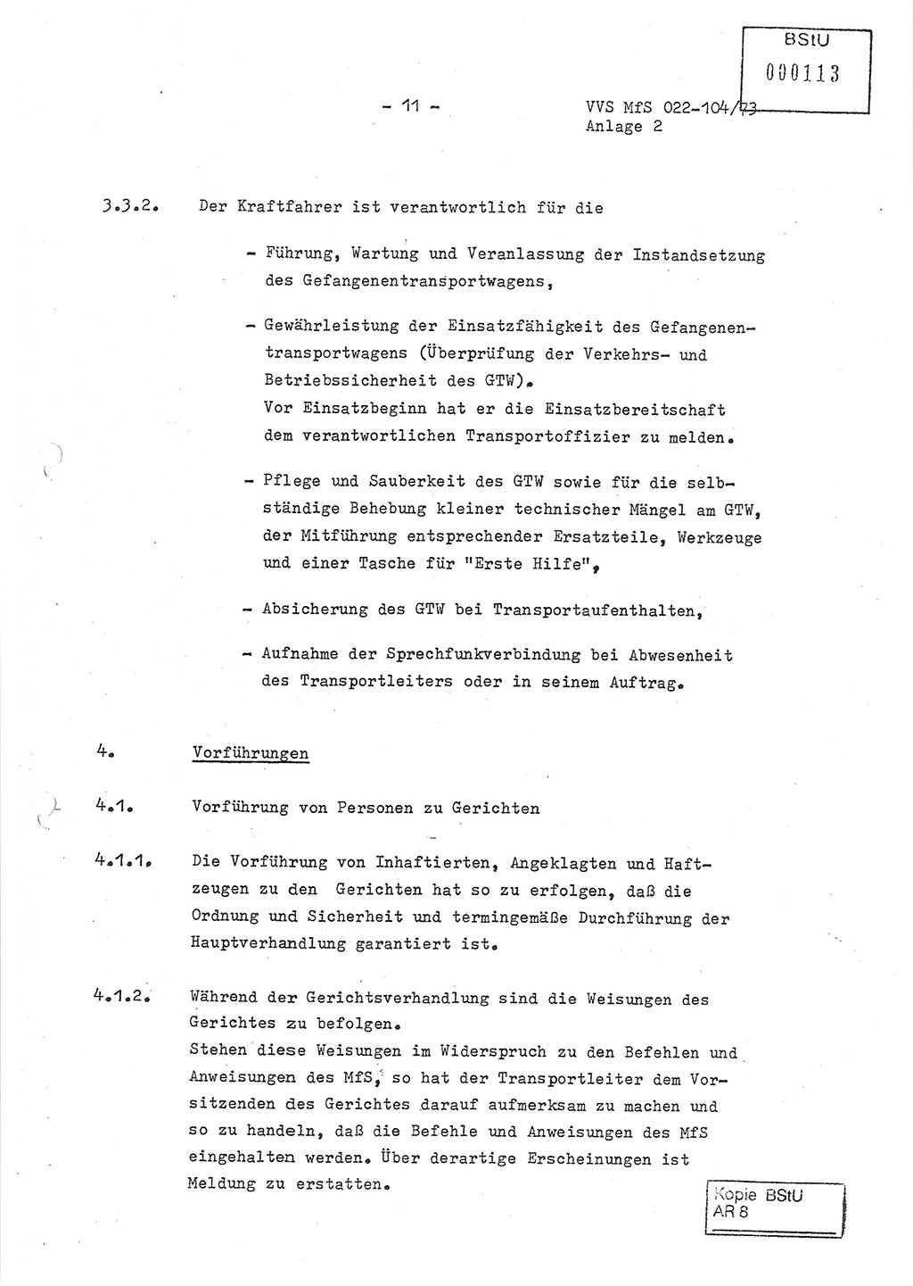 Dienstanweisung zur politisch-operativen Dienstdurchführung der Abteilung XIV des Ministeriums für Staatssicherheit (MfS) [Deutsche Demokratische Republik] und den Abteilungen ⅩⅣ der Bezirksverwaltungen (BV) für Staatssicherheit (BVfS) (DA - politisch-operative Dienstdurchführung der Abteilungen XIV), Ministerrat der Deutschen Demokratischen Republik, Ministerium für Staatssicherheit, Der Minister, Vertrauliche Verschlußsache (VVS) 022-104/73, Berlin, 12.2.1973, Anlage 2, Blatt 11 (DA pol.-op. Di.-Durchf. Abt. ⅩⅣ MfS DDR VVS 022-104/73 1973, Anl. 2, Bl. 11)