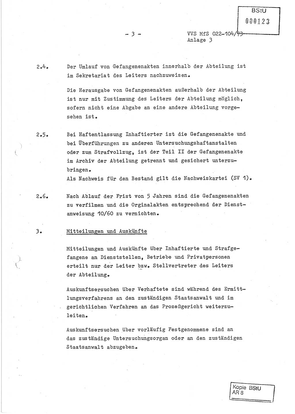 Dienstanweisung zur politisch-operativen Dienstdurchführung der Abteilung XIV des Ministeriums für Staatssicherheit (MfS) [Deutsche Demokratische Republik] und den Abteilungen ⅩⅣ der Bezirksverwaltungen (BV) für Staatssicherheit (BVfS) (DA - politisch-operative Dienstdurchführung der Abteilungen XIV), Ministerrat der Deutschen Demokratischen Republik, Ministerium für Staatssicherheit, Der Minister, Vertrauliche Verschlußsache (VVS) 022-104/73, Berlin, 12.2.1973, Anlage 3, Blatt 3 (DA pol.-op. Di.-Durchf. Abt. ⅩⅣ MfS DDR VVS 022-104/73 1973, Anl. 3, Bl. 3)