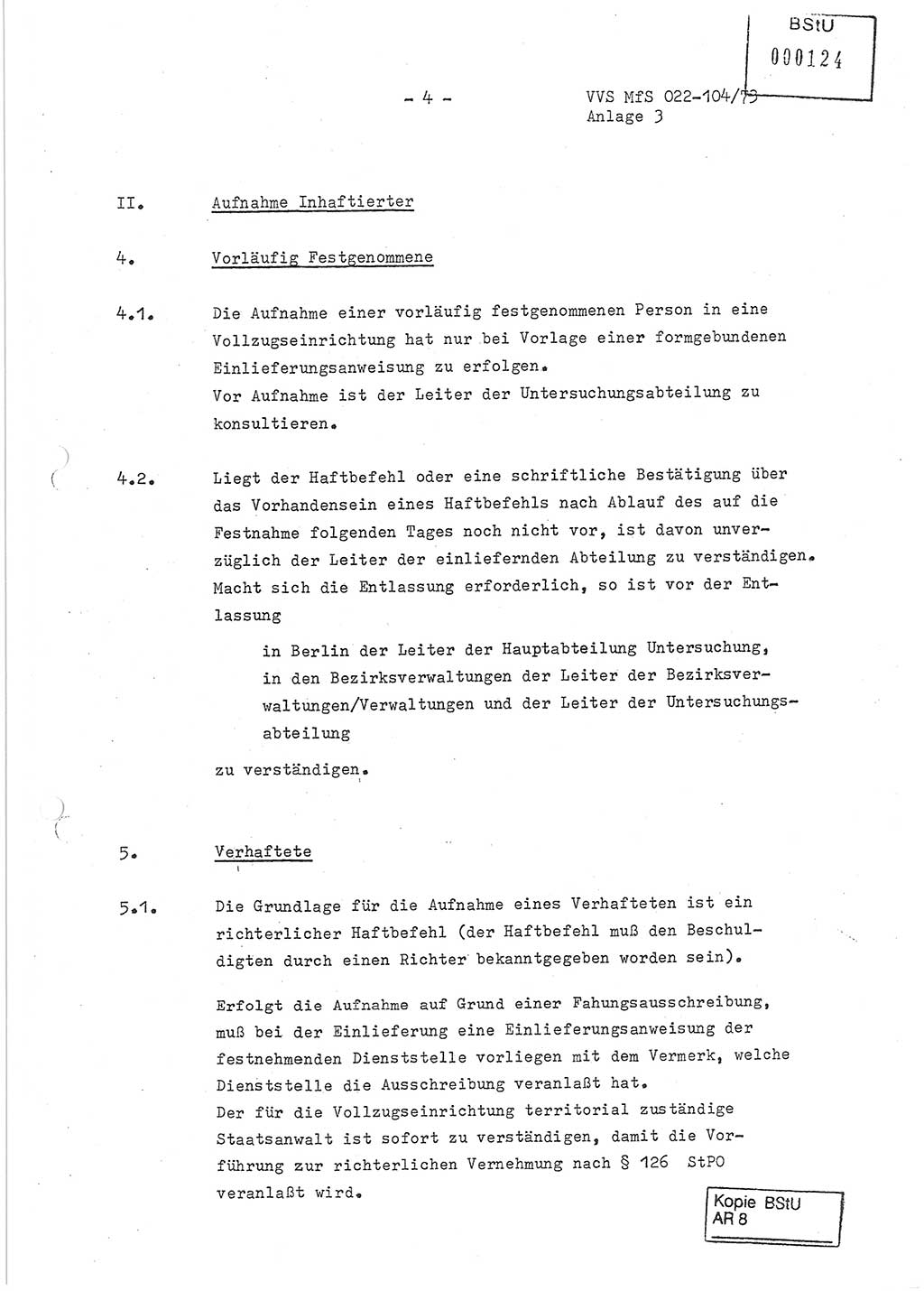 Dienstanweisung zur politisch-operativen Dienstdurchführung der Abteilung XIV des Ministeriums für Staatssicherheit (MfS) [Deutsche Demokratische Republik] und den Abteilungen ⅩⅣ der Bezirksverwaltungen (BV) für Staatssicherheit (BVfS) (DA - politisch-operative Dienstdurchführung der Abteilungen XIV), Ministerrat der Deutschen Demokratischen Republik, Ministerium für Staatssicherheit, Der Minister, Vertrauliche Verschlußsache (VVS) 022-104/73, Berlin, 12.2.1973, Anlage 3, Blatt 4 (DA pol.-op. Di.-Durchf. Abt. ⅩⅣ MfS DDR VVS 022-104/73 1973, Anl. 3, Bl. 4)