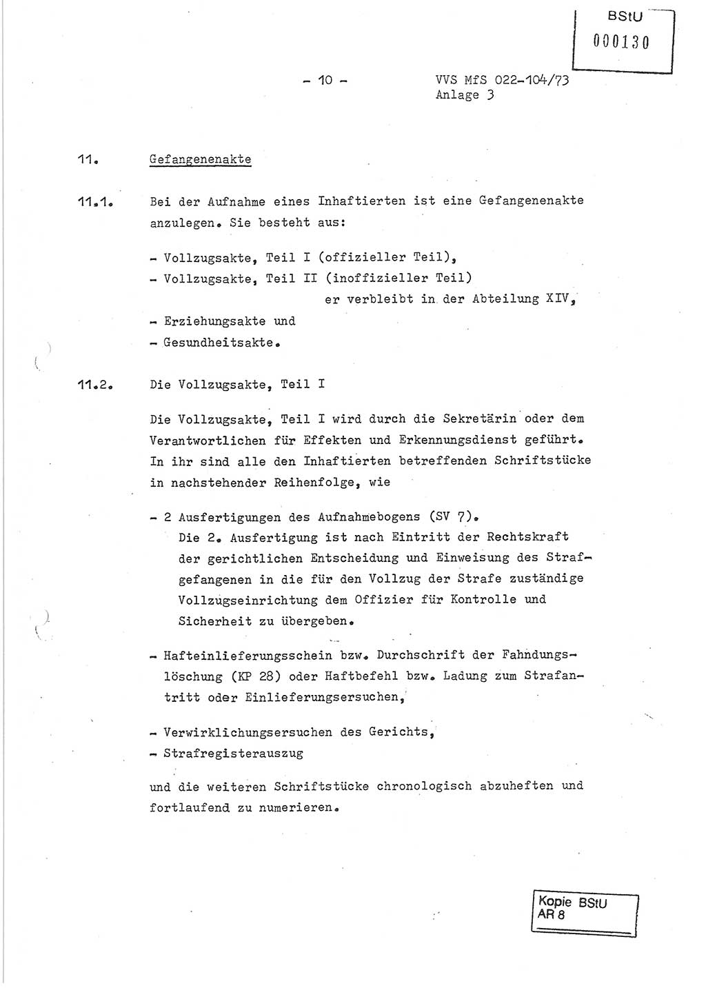 Dienstanweisung zur politisch-operativen Dienstdurchführung der Abteilung XIV des Ministeriums für Staatssicherheit (MfS) [Deutsche Demokratische Republik] und den Abteilungen ⅩⅣ der Bezirksverwaltungen (BV) für Staatssicherheit (BVfS) (DA - politisch-operative Dienstdurchführung der Abteilungen XIV), Ministerrat der Deutschen Demokratischen Republik, Ministerium für Staatssicherheit, Der Minister, Vertrauliche Verschlußsache (VVS) 022-104/73, Berlin, 12.2.1973, Anlage 3, Blatt 10 (DA pol.-op. Di.-Durchf. Abt. ⅩⅣ MfS DDR VVS 022-104/73 1973, Anl. 3, Bl. 10)