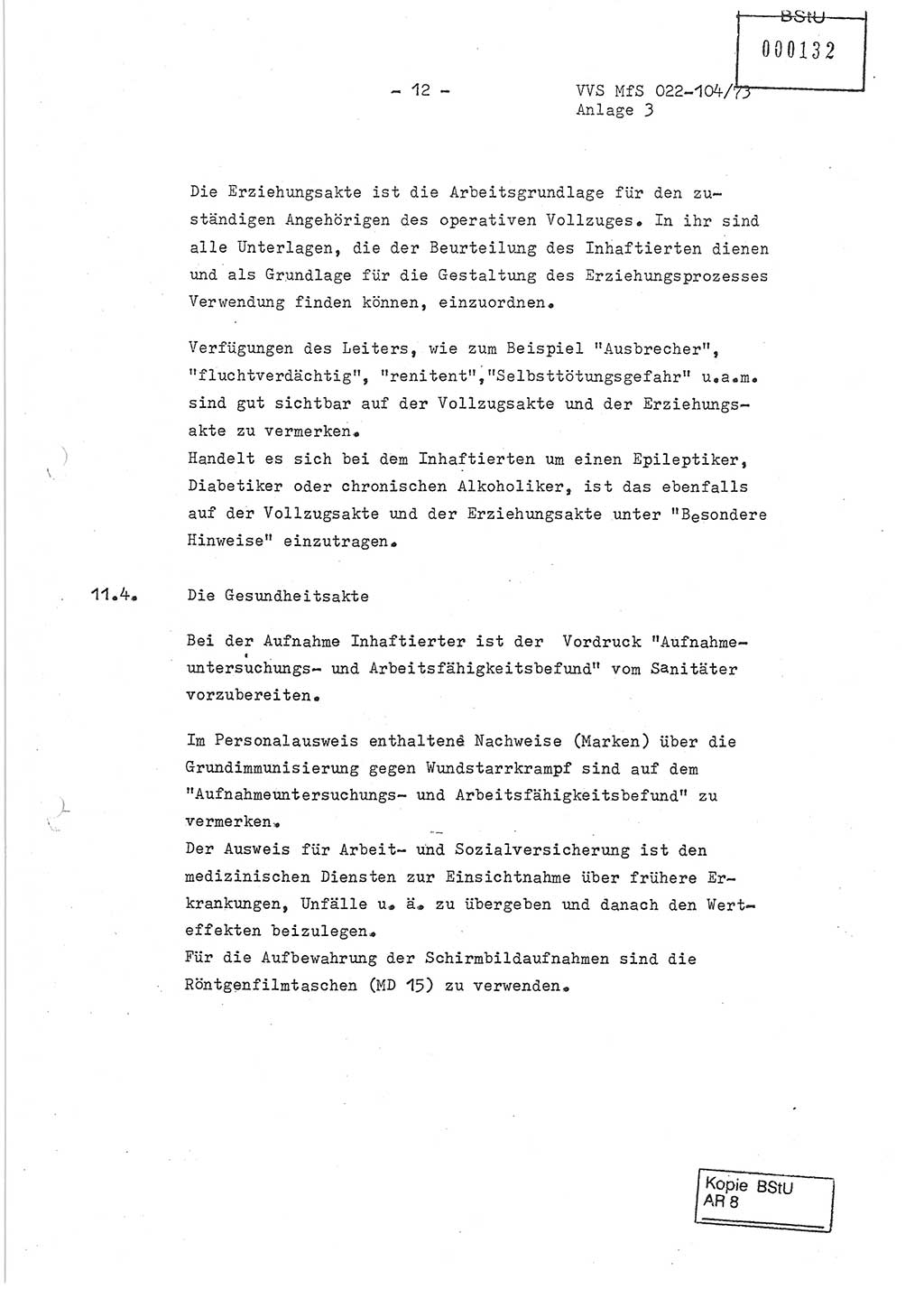 Dienstanweisung zur politisch-operativen Dienstdurchführung der Abteilung XIV des Ministeriums für Staatssicherheit (MfS) [Deutsche Demokratische Republik] und den Abteilungen ⅩⅣ der Bezirksverwaltungen (BV) für Staatssicherheit (BVfS) (DA - politisch-operative Dienstdurchführung der Abteilungen XIV), Ministerrat der Deutschen Demokratischen Republik, Ministerium für Staatssicherheit, Der Minister, Vertrauliche Verschlußsache (VVS) 022-104/73, Berlin, 12.2.1973, Anlage 3, Blatt 12 (DA pol.-op. Di.-Durchf. Abt. ⅩⅣ MfS DDR VVS 022-104/73 1973, Anl. 3, Bl. 12)