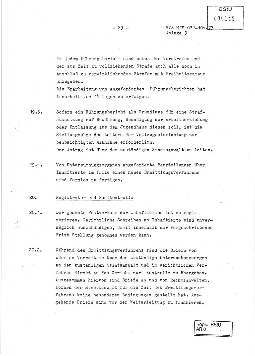 Dienstanweisung zur politisch-operativen Dienstdurchführung der Abteilung XIV des Ministeriums für Staatssicherheit (MfS) [Deutsche Demokratische Republik] und den Abteilungen ⅩⅣ der Bezirksverwaltungen (BV) für Staatssicherheit (BVfS) (DA - politisch-operative Dienstdurchführung der Abteilungen XIV), Ministerrat der Deutschen Demokratischen Republik, Ministerium für Staatssicherheit, Der Minister, Vertrauliche Verschlußsache (VVS) 022-104/73, Berlin, 12.2.1973, Anlage 3, Blatt 29 (DA pol.-op. Di.-Durchf. Abt. ⅩⅣ MfS DDR VVS 022-104/73 1973, Anl. 3, Bl. 29)