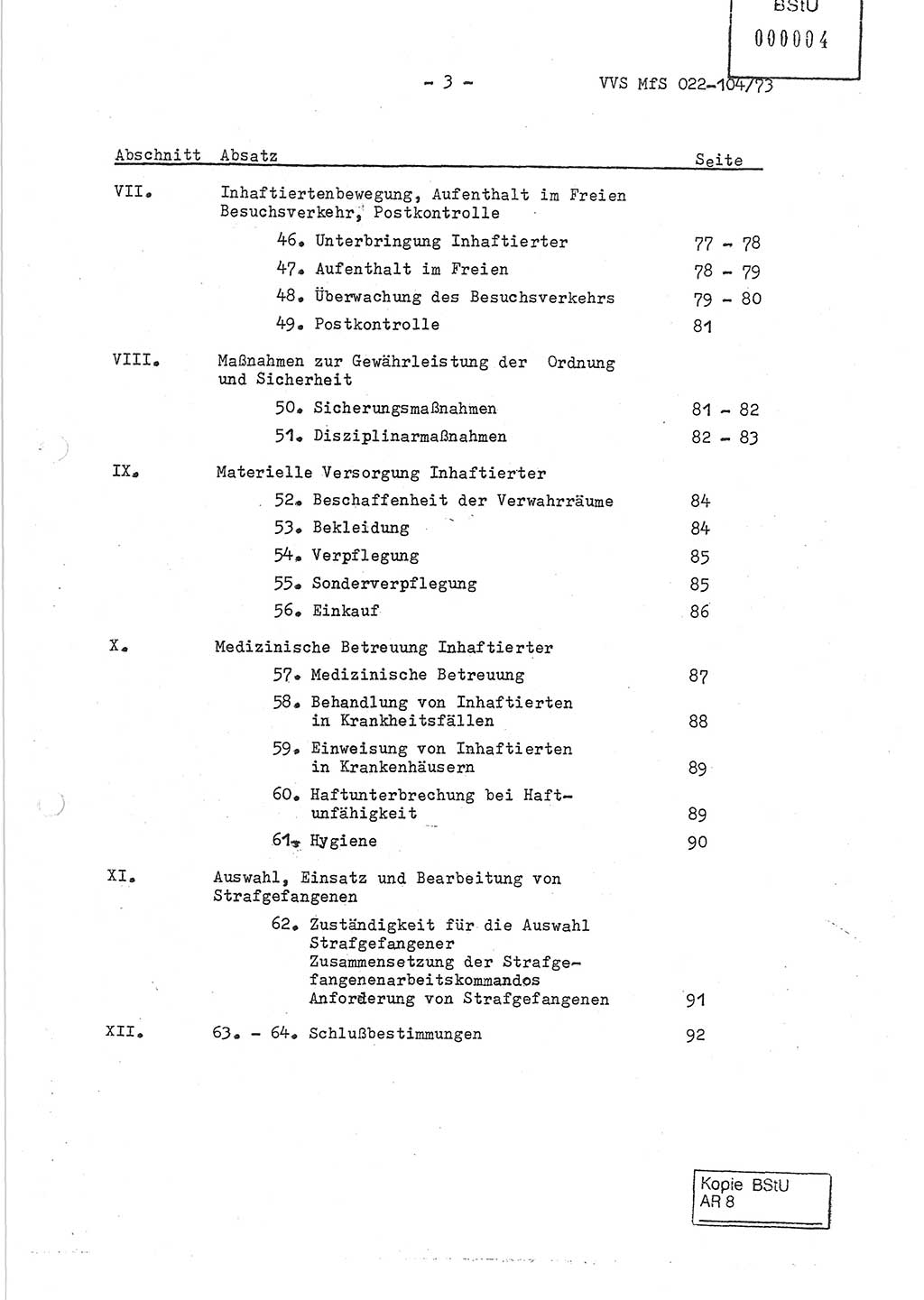 Dienstanweisung zur politisch-operativen Dienstdurchführung der Abteilung XIV des Ministeriums für Staatssicherheit (MfS) [Deutsche Demokratische Republik] und den Abteilungen ⅩⅣ der Bezirksverwaltungen (BV) für Staatssicherheit (BVfS) (DA - politisch-operative Dienstdurchführung der Abteilungen XIV), Ministerrat der Deutschen Demokratischen Republik, Ministerium für Staatssicherheit, Der Minister, Vertrauliche Verschlußsache (VVS) 022-104/73, Berlin, 12.2.1973, Blatt 3 (DA pol.-op. Di.-Durchf. Abt. ⅩⅣ MfS DDR VVS 022-104/73 1973, Bl. 3)