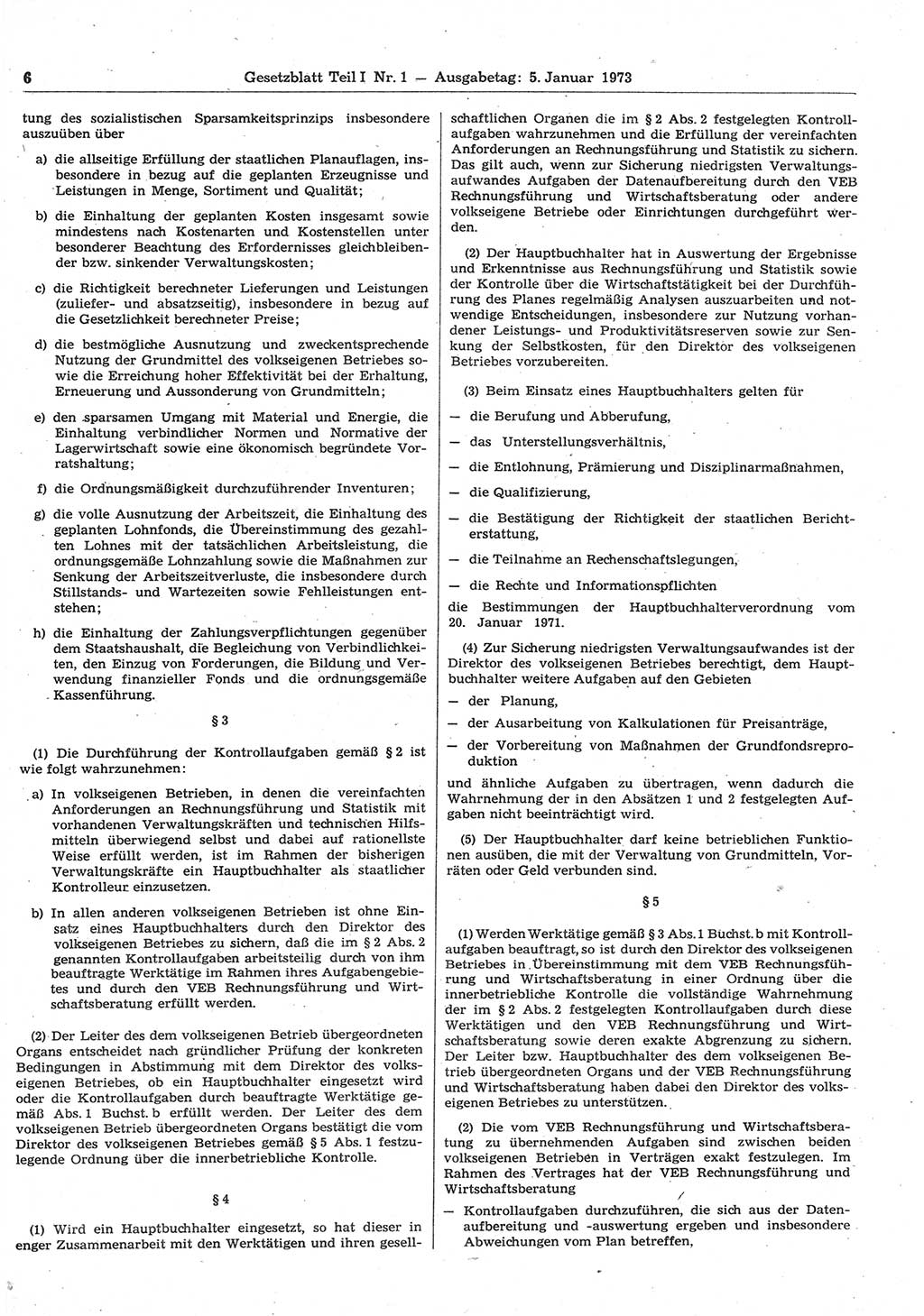 Gesetzblatt (GBl.) der Deutschen Demokratischen Republik (DDR) Teil Ⅰ 1973, Seite 6 (GBl. DDR Ⅰ 1973, S. 6)