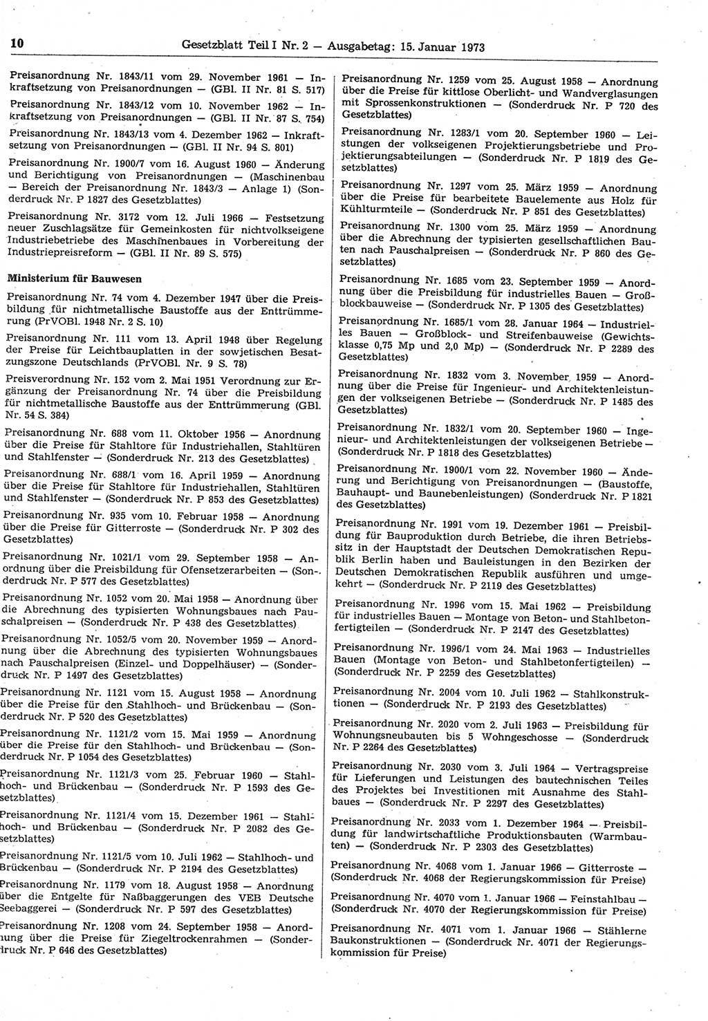 Gesetzblatt (GBl.) der Deutschen Demokratischen Republik (DDR) Teil Ⅰ 1973, Seite 10 (GBl. DDR Ⅰ 1973, S. 10)
