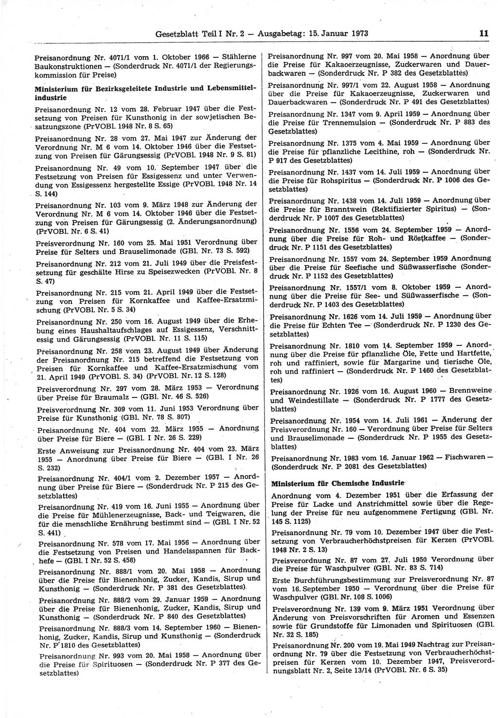 Gesetzblatt (GBl.) der Deutschen Demokratischen Republik (DDR) Teil Ⅰ 1973, Seite 11 (GBl. DDR Ⅰ 1973, S. 11)