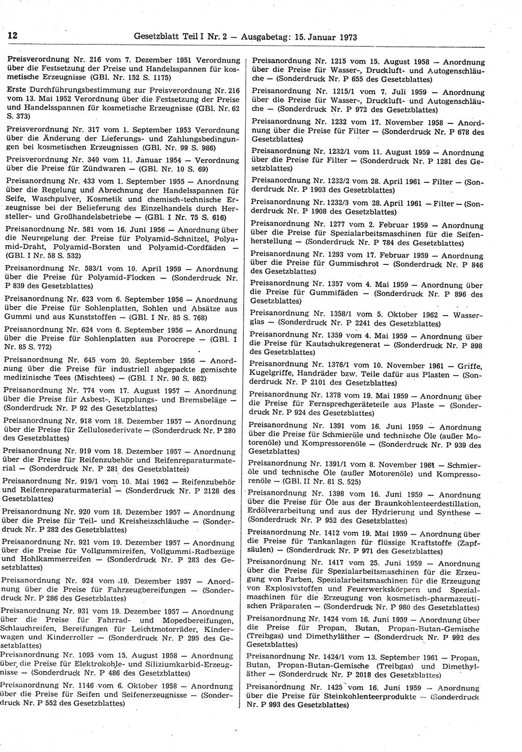 Gesetzblatt (GBl.) der Deutschen Demokratischen Republik (DDR) Teil Ⅰ 1973, Seite 12 (GBl. DDR Ⅰ 1973, S. 12)