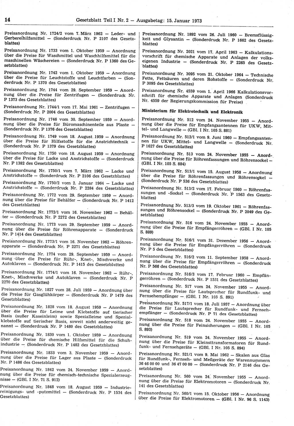 Gesetzblatt (GBl.) der Deutschen Demokratischen Republik (DDR) Teil Ⅰ 1973, Seite 14 (GBl. DDR Ⅰ 1973, S. 14)