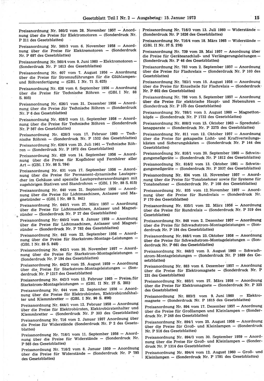 Gesetzblatt (GBl.) der Deutschen Demokratischen Republik (DDR) Teil Ⅰ 1973, Seite 15 (GBl. DDR Ⅰ 1973, S. 15)