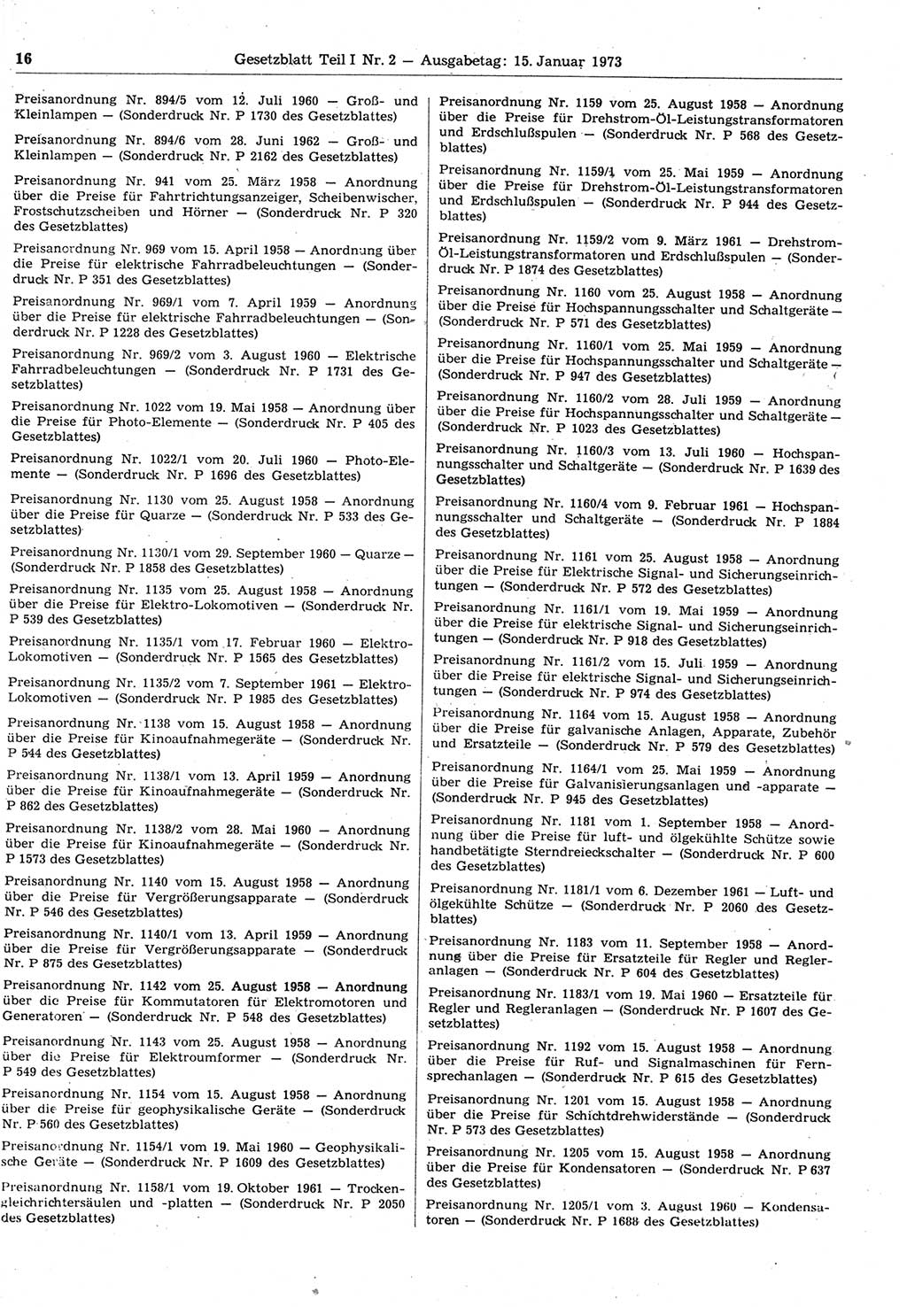 Gesetzblatt (GBl.) der Deutschen Demokratischen Republik (DDR) Teil Ⅰ 1973, Seite 16 (GBl. DDR Ⅰ 1973, S. 16)