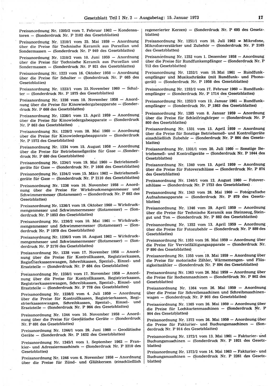 Gesetzblatt (GBl.) der Deutschen Demokratischen Republik (DDR) Teil Ⅰ 1973, Seite 17 (GBl. DDR Ⅰ 1973, S. 17)
