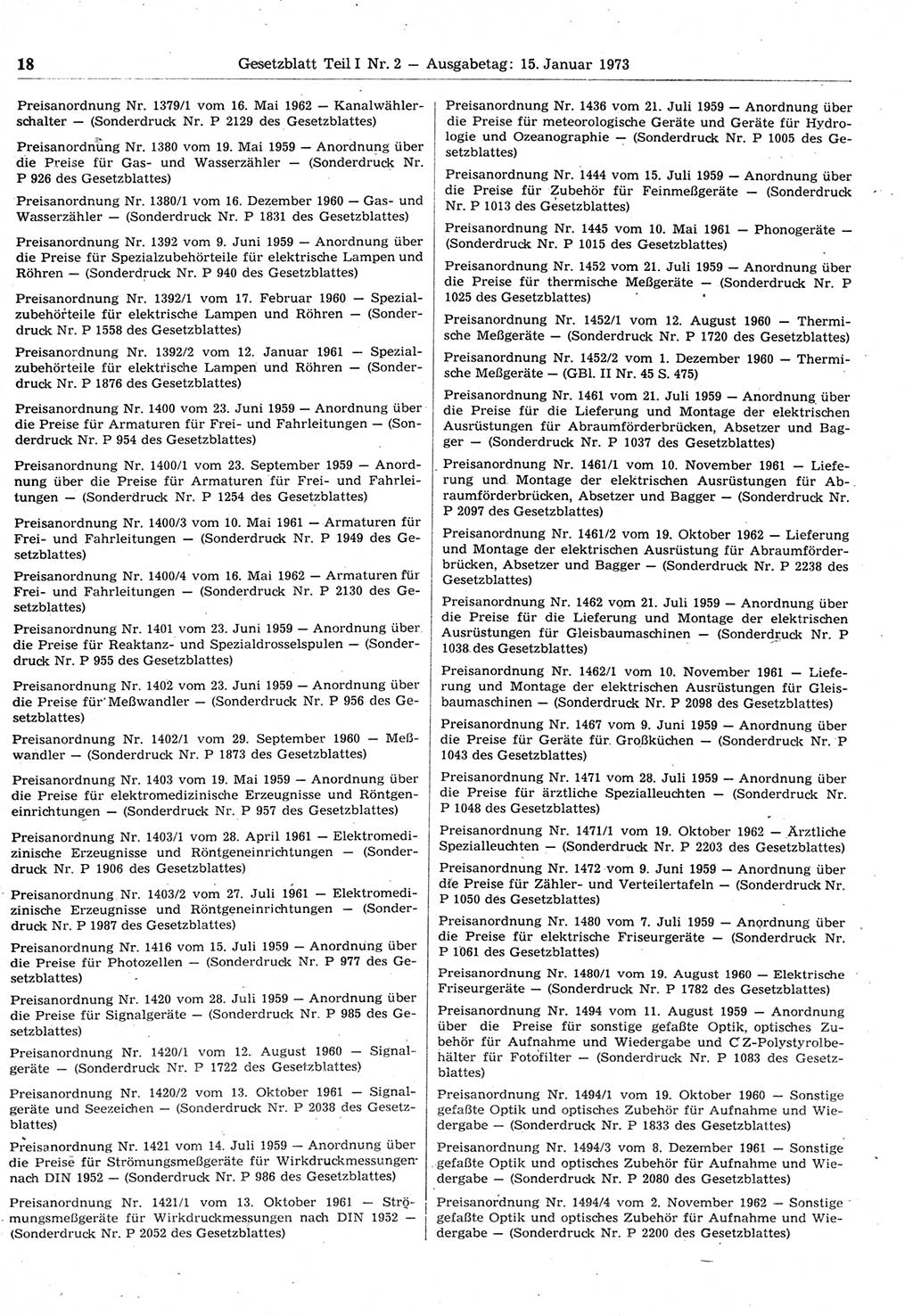 Gesetzblatt (GBl.) der Deutschen Demokratischen Republik (DDR) Teil Ⅰ 1973, Seite 18 (GBl. DDR Ⅰ 1973, S. 18)