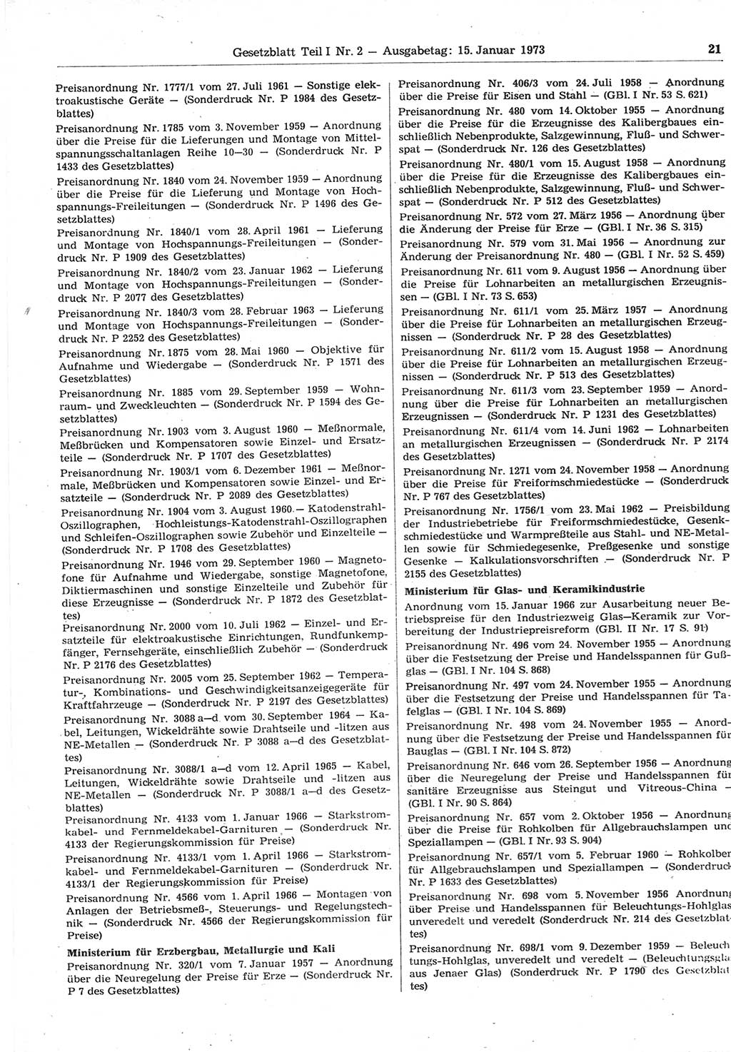 Gesetzblatt (GBl.) der Deutschen Demokratischen Republik (DDR) Teil Ⅰ 1973, Seite 21 (GBl. DDR Ⅰ 1973, S. 21)