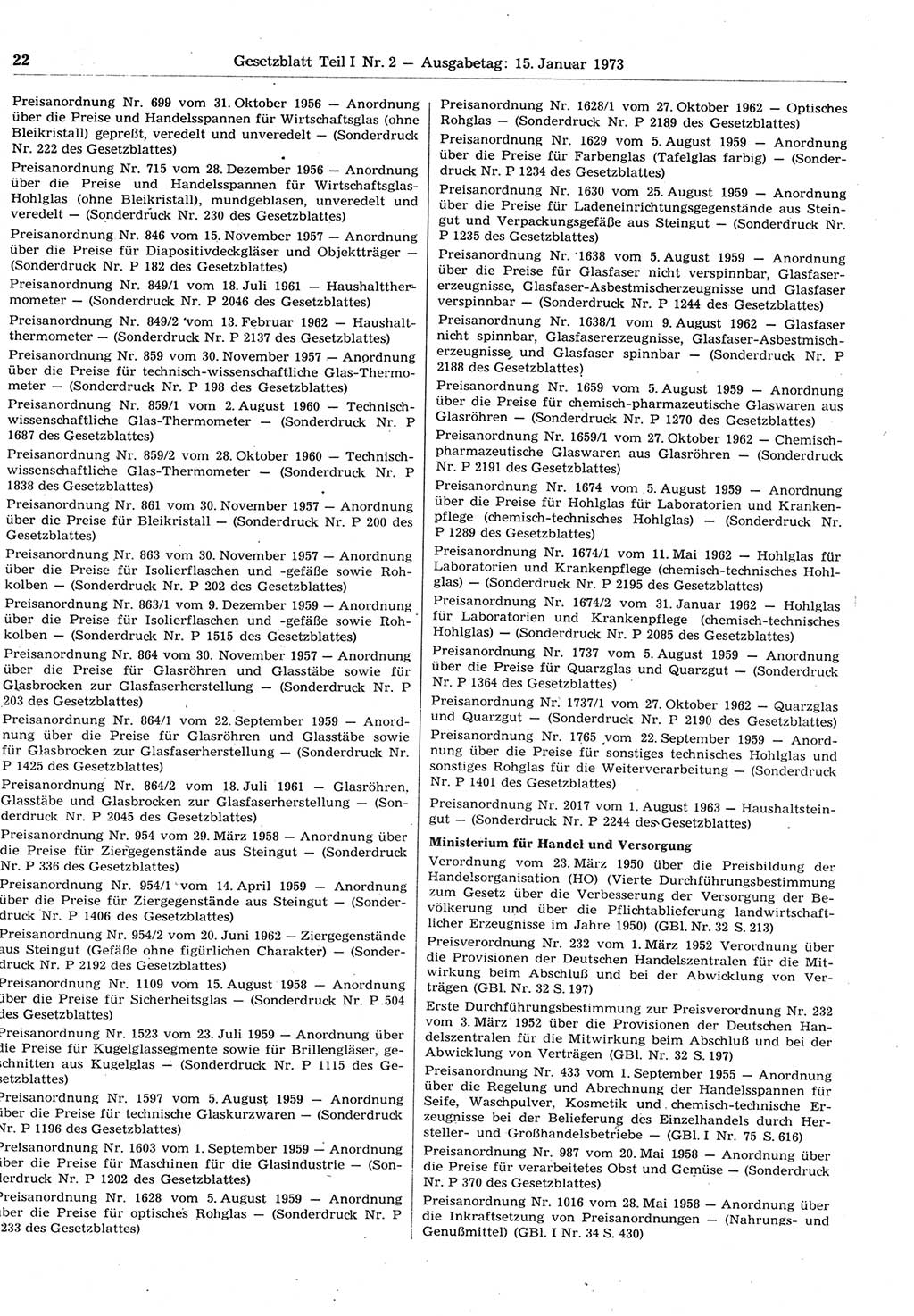 Gesetzblatt (GBl.) der Deutschen Demokratischen Republik (DDR) Teil Ⅰ 1973, Seite 22 (GBl. DDR Ⅰ 1973, S. 22)