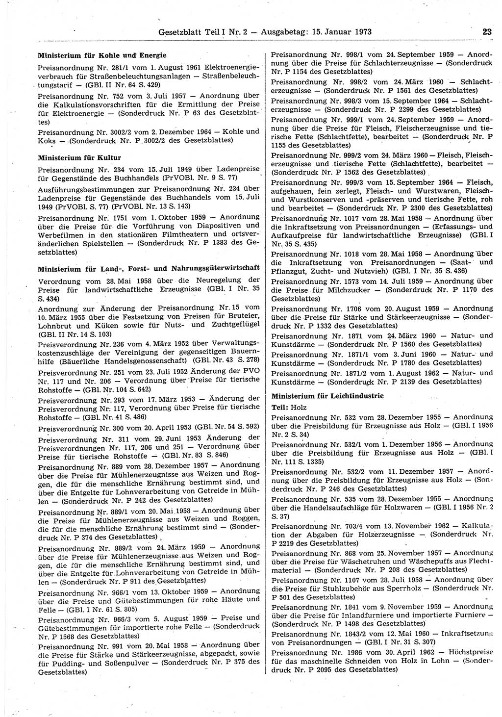 Gesetzblatt (GBl.) der Deutschen Demokratischen Republik (DDR) Teil Ⅰ 1973, Seite 23 (GBl. DDR Ⅰ 1973, S. 23)