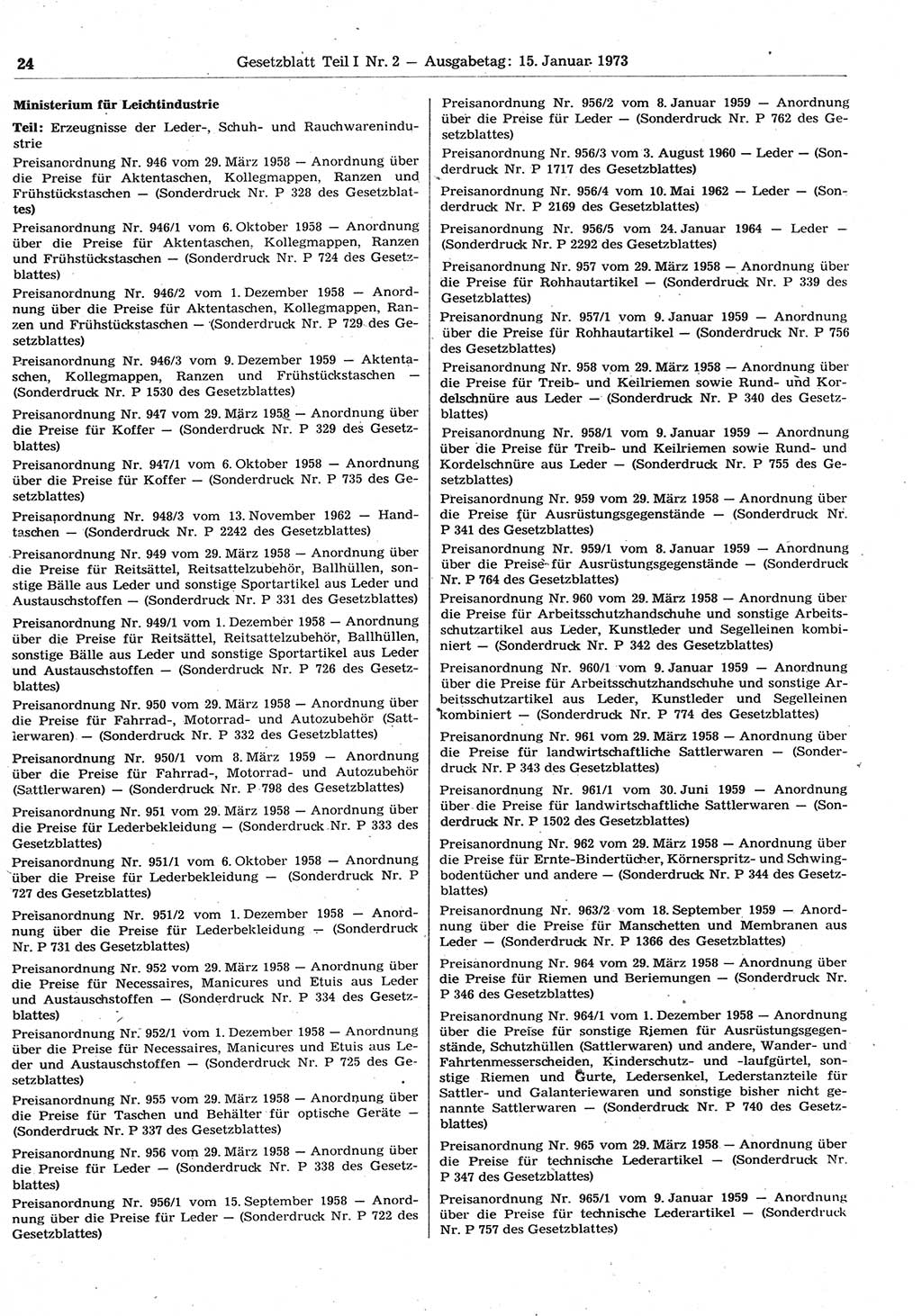Gesetzblatt (GBl.) der Deutschen Demokratischen Republik (DDR) Teil Ⅰ 1973, Seite 24 (GBl. DDR Ⅰ 1973, S. 24)