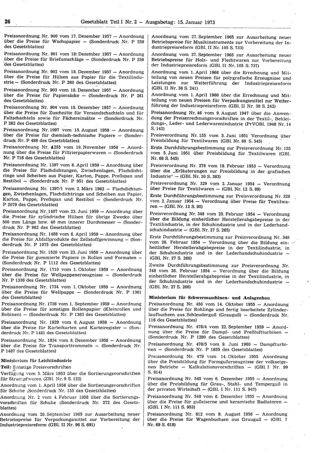 Gesetzblatt (GBl.) der Deutschen Demokratischen Republik (DDR) Teil Ⅰ 1973, Seite 26 (GBl. DDR Ⅰ 1973, S. 26)