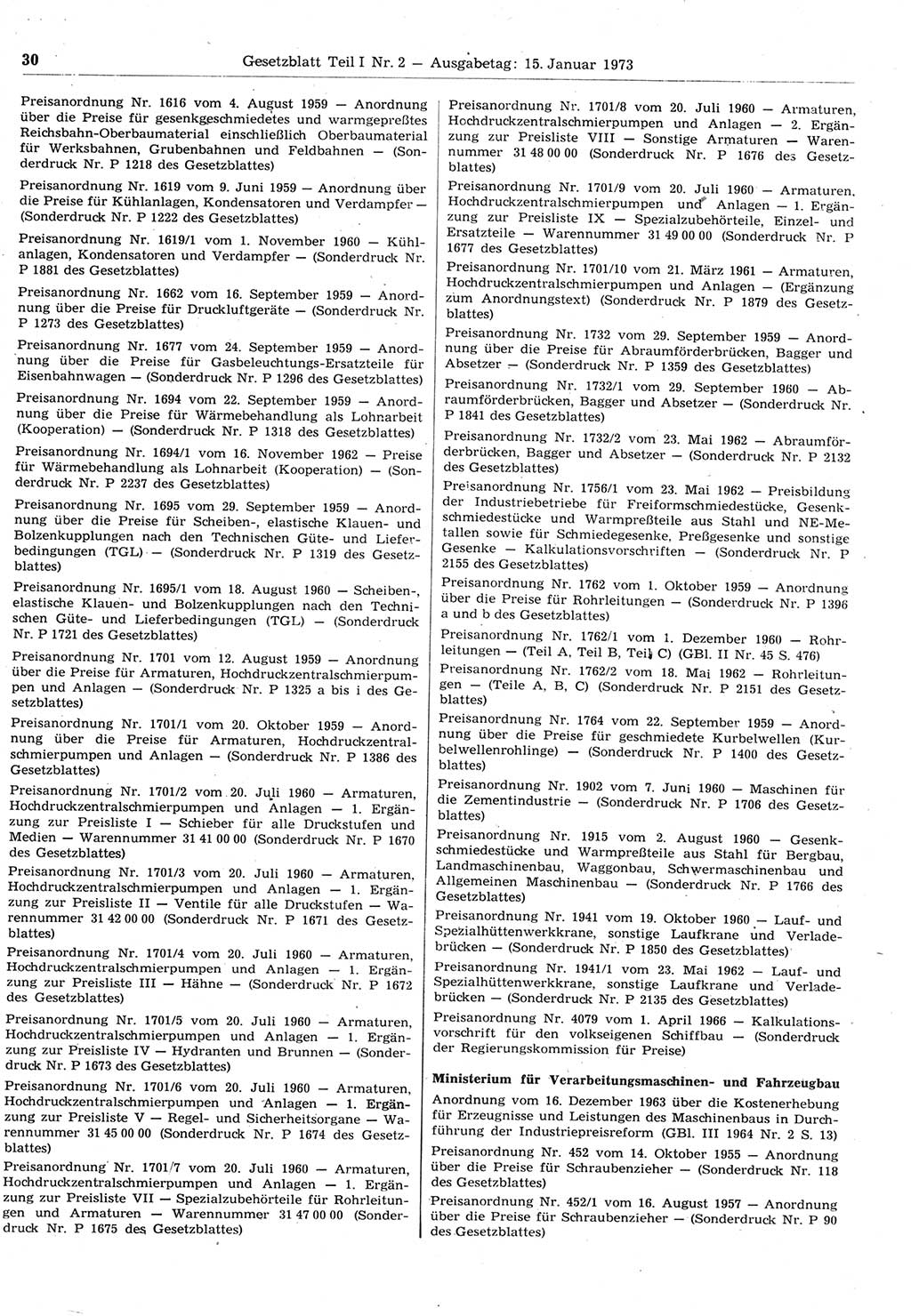 Gesetzblatt (GBl.) der Deutschen Demokratischen Republik (DDR) Teil Ⅰ 1973, Seite 30 (GBl. DDR Ⅰ 1973, S. 30)