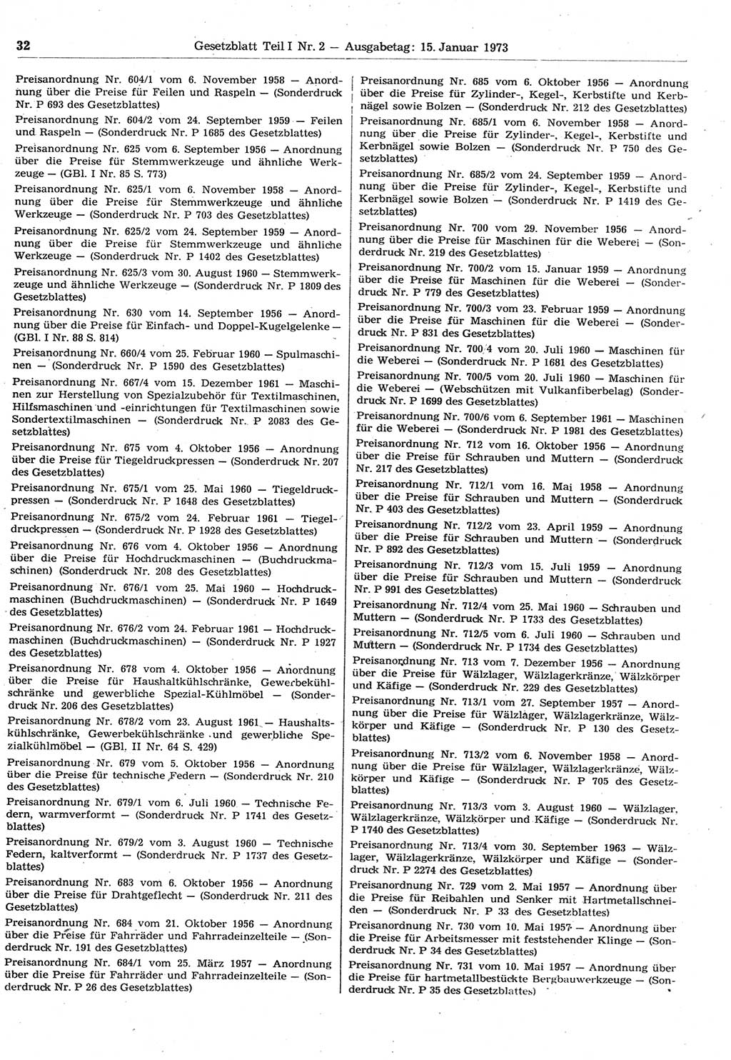 Gesetzblatt (GBl.) der Deutschen Demokratischen Republik (DDR) Teil Ⅰ 1973, Seite 32 (GBl. DDR Ⅰ 1973, S. 32)