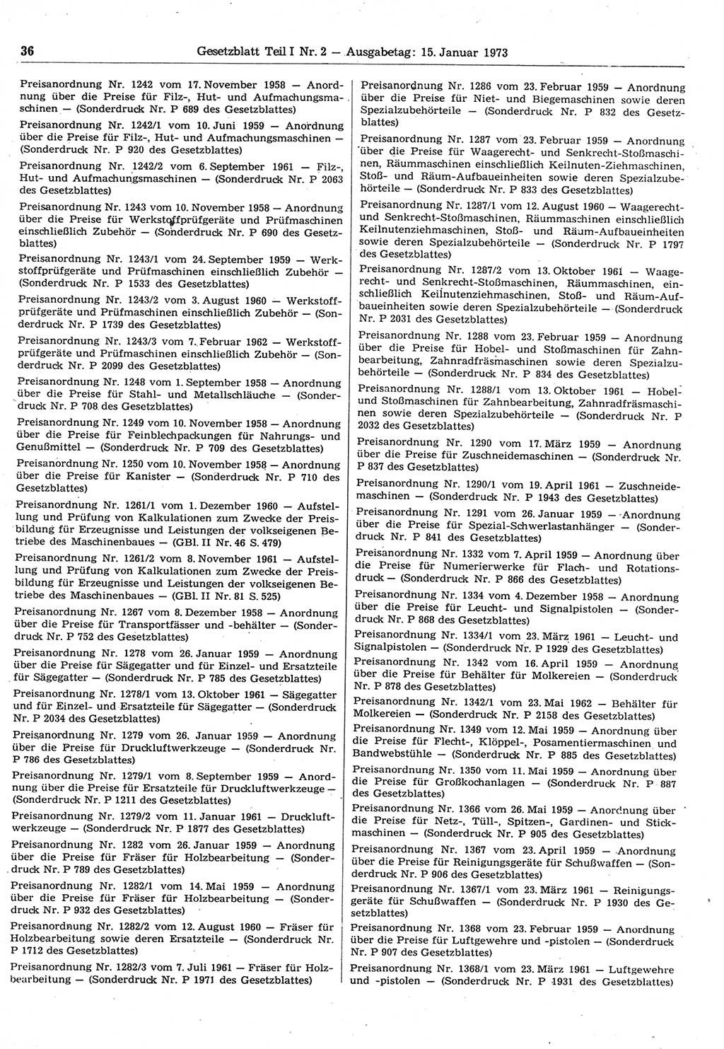 Gesetzblatt (GBl.) der Deutschen Demokratischen Republik (DDR) Teil Ⅰ 1973, Seite 36 (GBl. DDR Ⅰ 1973, S. 36)