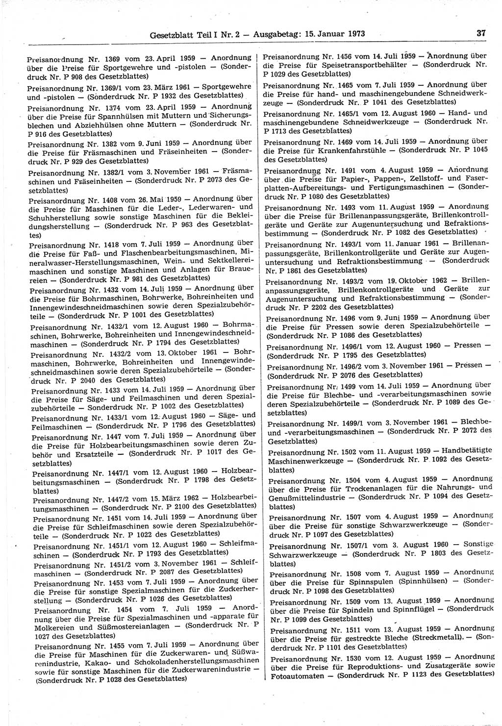 Gesetzblatt (GBl.) der Deutschen Demokratischen Republik (DDR) Teil Ⅰ 1973, Seite 37 (GBl. DDR Ⅰ 1973, S. 37)