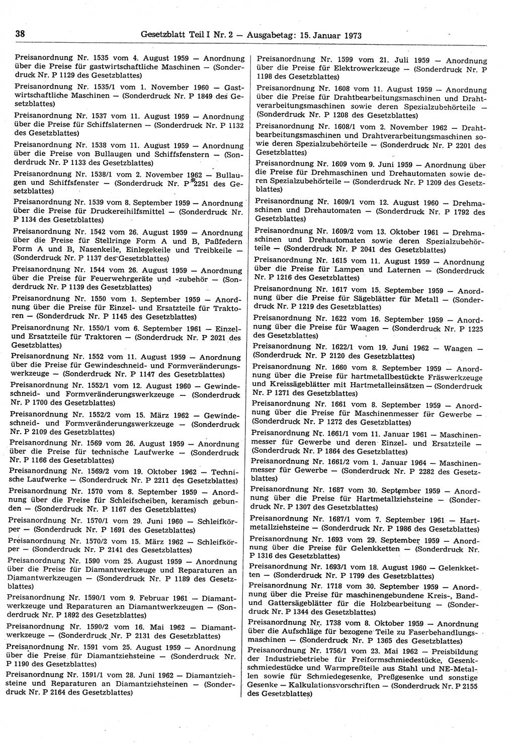 Gesetzblatt (GBl.) der Deutschen Demokratischen Republik (DDR) Teil Ⅰ 1973, Seite 38 (GBl. DDR Ⅰ 1973, S. 38)
