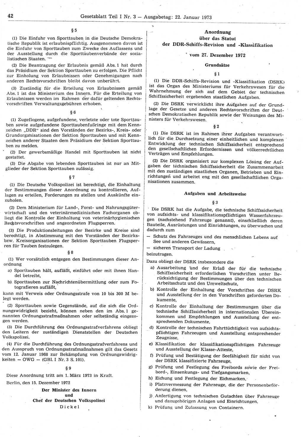 Gesetzblatt (GBl.) der Deutschen Demokratischen Republik (DDR) Teil Ⅰ 1973, Seite 42 (GBl. DDR Ⅰ 1973, S. 42)