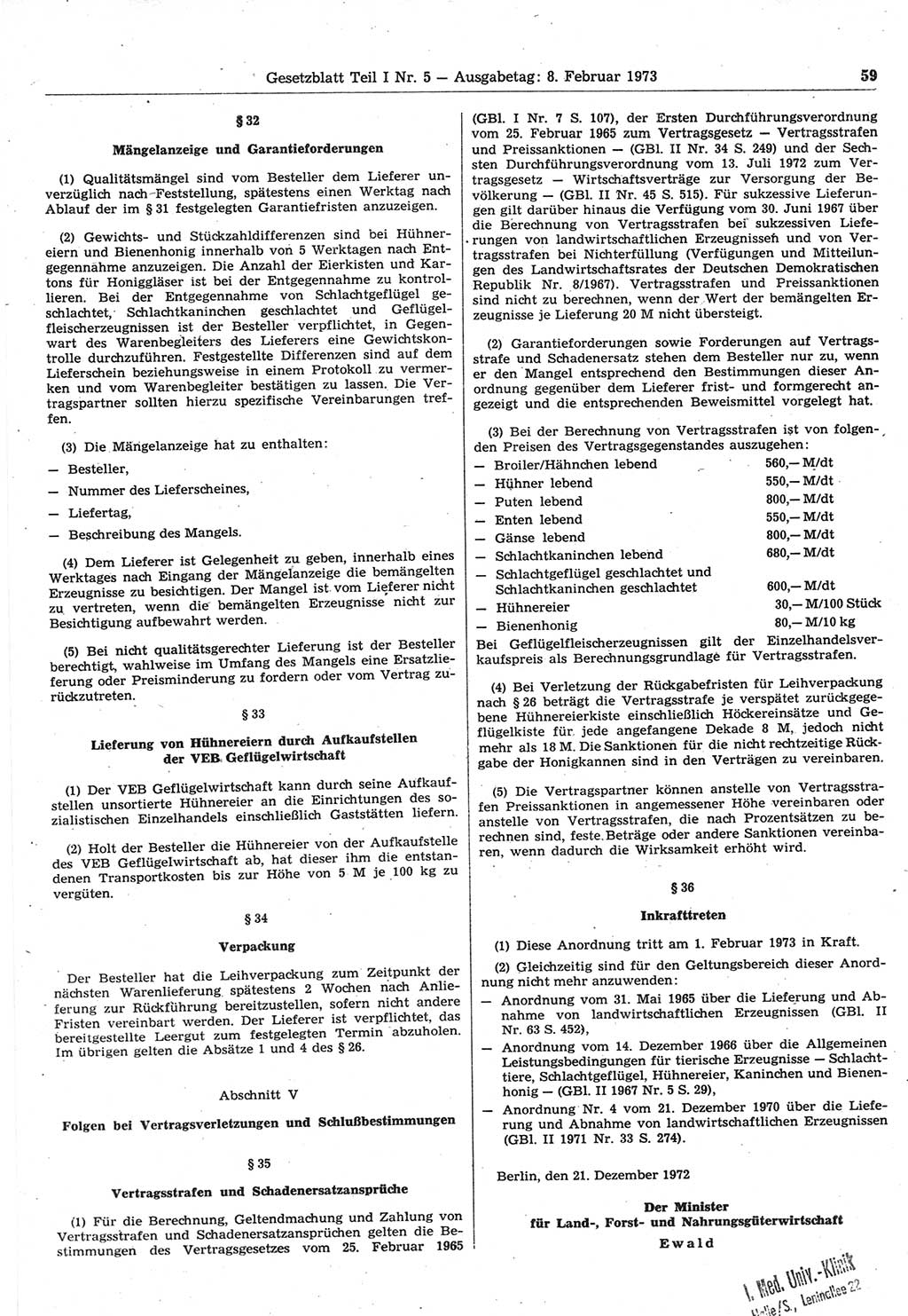 Gesetzblatt (GBl.) der Deutschen Demokratischen Republik (DDR) Teil Ⅰ 1973, Seite 59 (GBl. DDR Ⅰ 1973, S. 59)