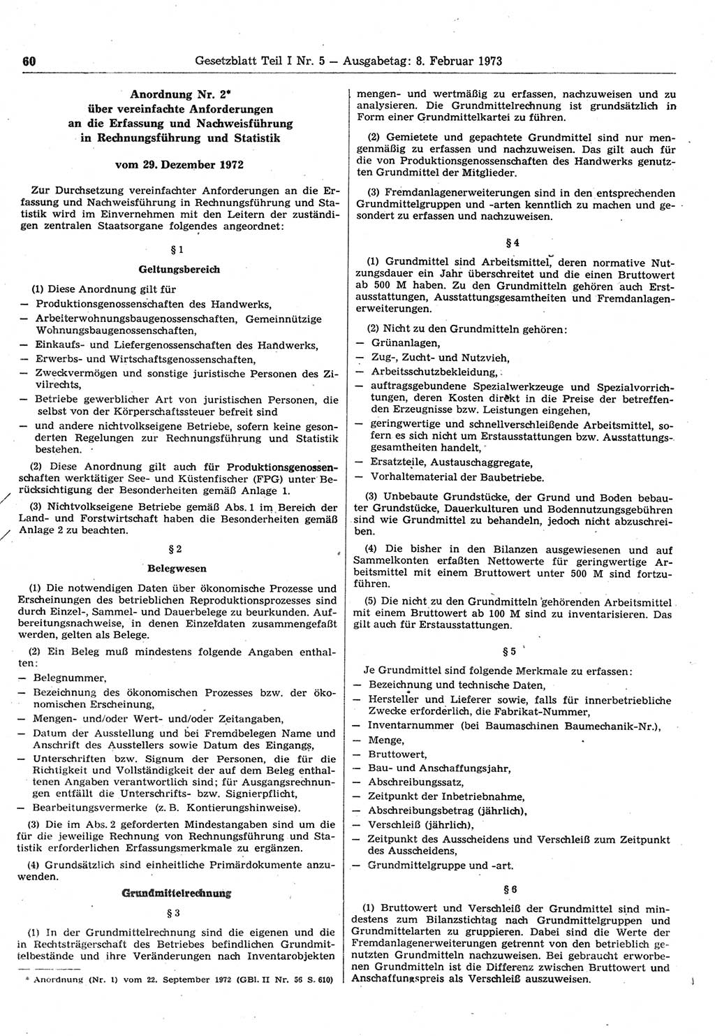 Gesetzblatt (GBl.) der Deutschen Demokratischen Republik (DDR) Teil Ⅰ 1973, Seite 60 (GBl. DDR Ⅰ 1973, S. 60)