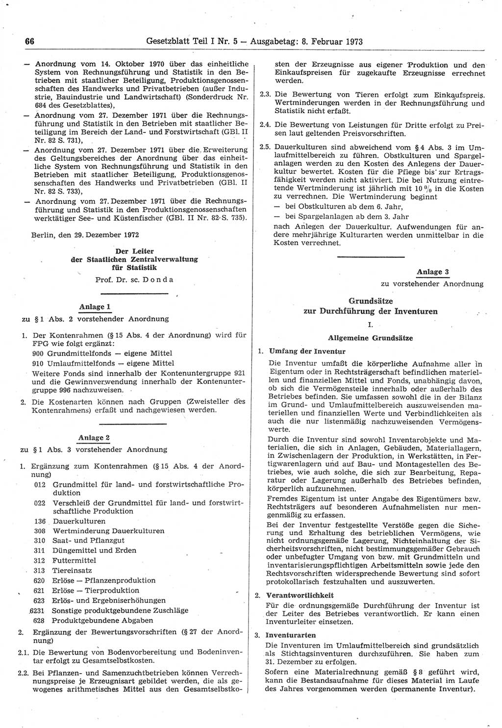 Gesetzblatt (GBl.) der Deutschen Demokratischen Republik (DDR) Teil Ⅰ 1973, Seite 66 (GBl. DDR Ⅰ 1973, S. 66)