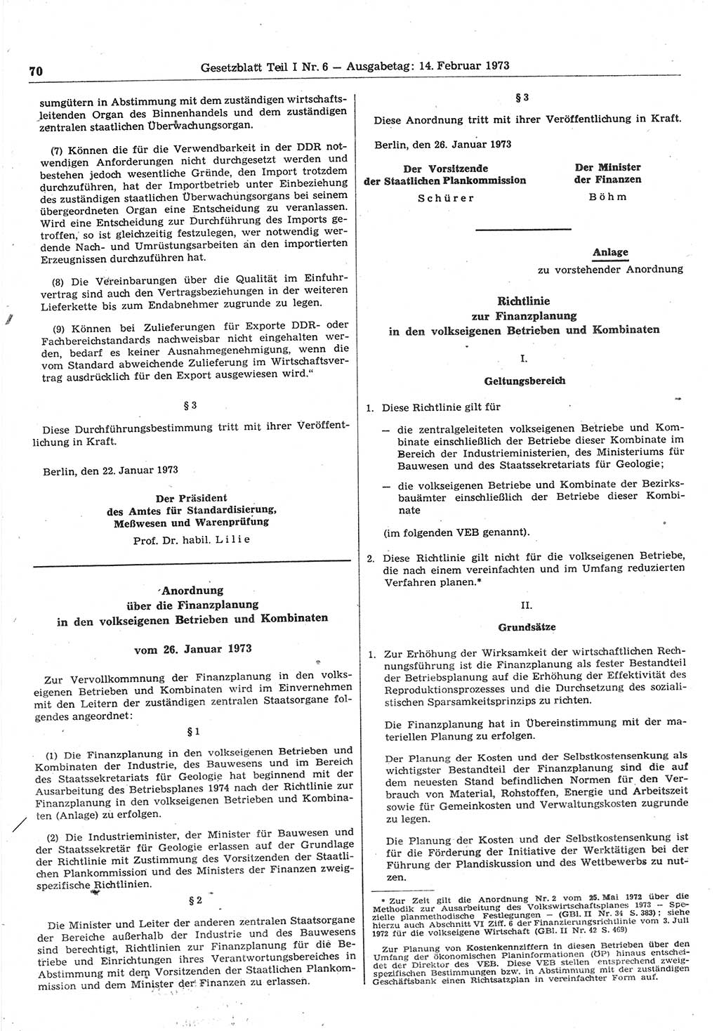 Gesetzblatt (GBl.) der Deutschen Demokratischen Republik (DDR) Teil Ⅰ 1973, Seite 70 (GBl. DDR Ⅰ 1973, S. 70)