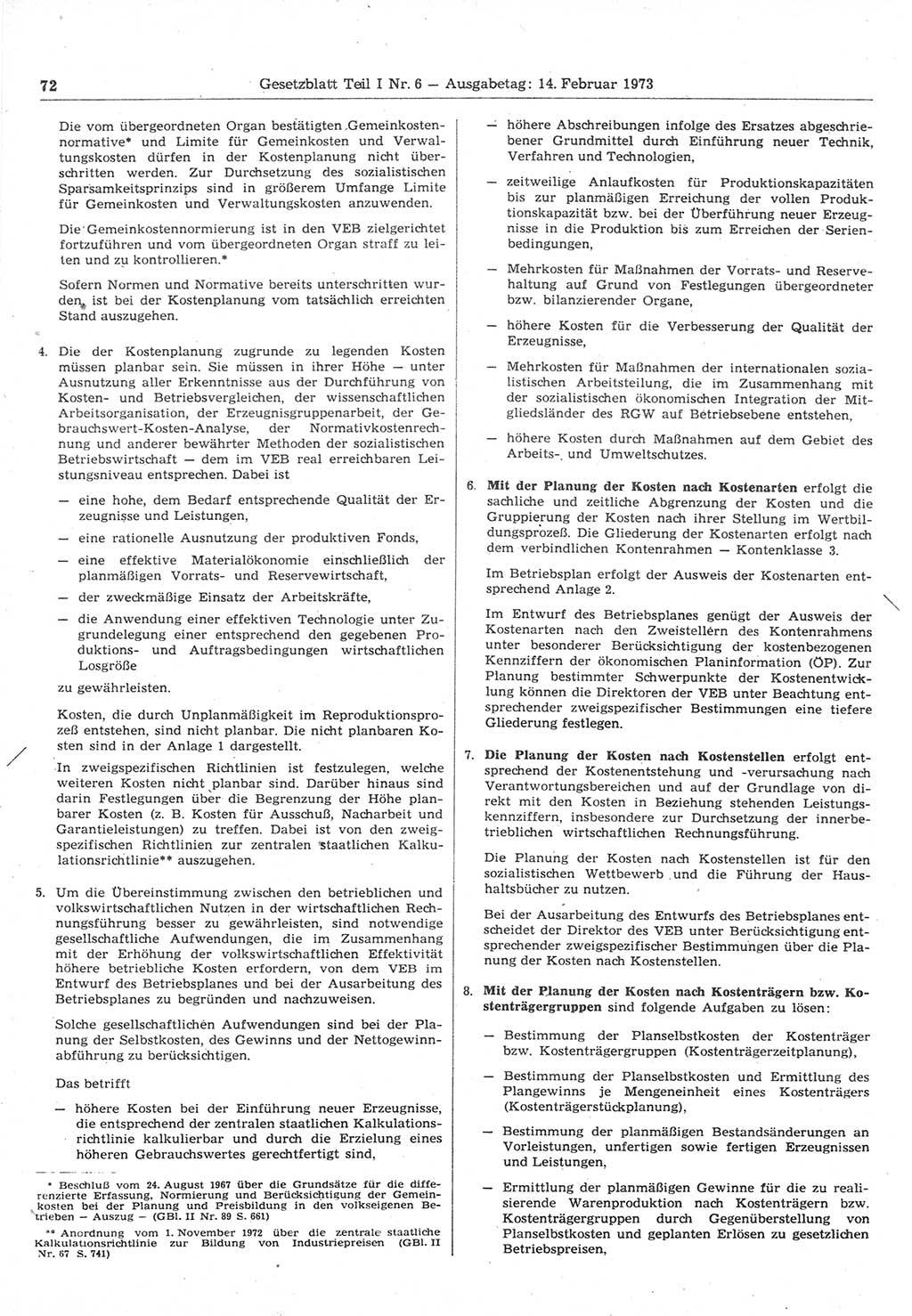 Gesetzblatt (GBl.) der Deutschen Demokratischen Republik (DDR) Teil Ⅰ 1973, Seite 72 (GBl. DDR Ⅰ 1973, S. 72)