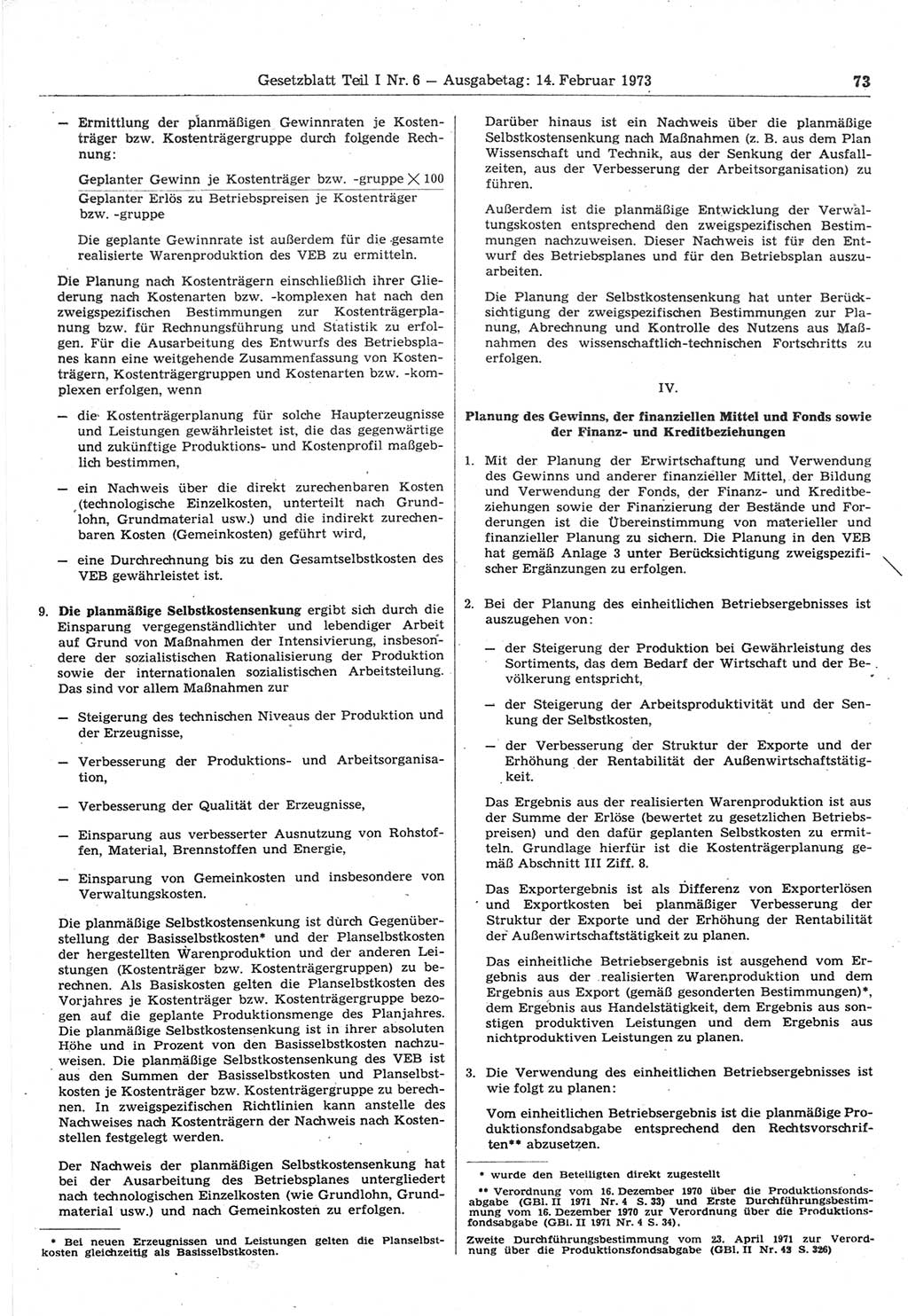 Gesetzblatt (GBl.) der Deutschen Demokratischen Republik (DDR) Teil Ⅰ 1973, Seite 73 (GBl. DDR Ⅰ 1973, S. 73)