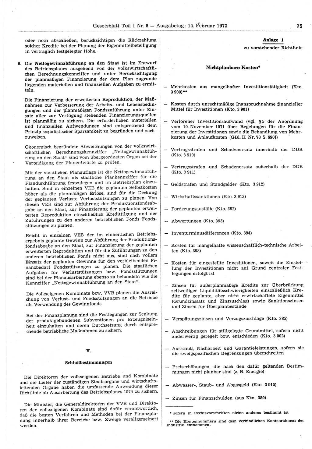 Gesetzblatt (GBl.) der Deutschen Demokratischen Republik (DDR) Teil Ⅰ 1973, Seite 75 (GBl. DDR Ⅰ 1973, S. 75)