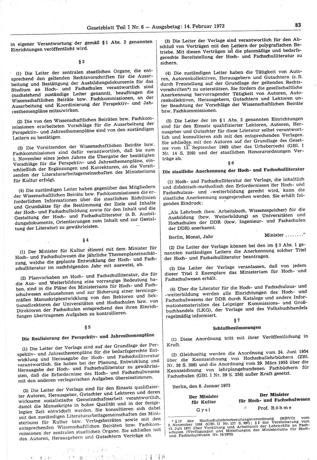 Gesetzblatt (GBl.) der Deutschen Demokratischen Republik (DDR) Teil Ⅰ 1973, Seite 83 (GBl. DDR Ⅰ 1973, S. 83)