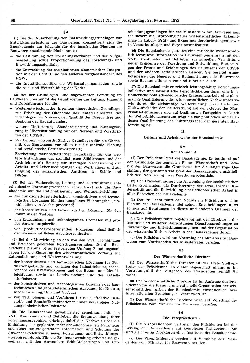 Gesetzblatt (GBl.) der Deutschen Demokratischen Republik (DDR) Teil Ⅰ 1973, Seite 90 (GBl. DDR Ⅰ 1973, S. 90)