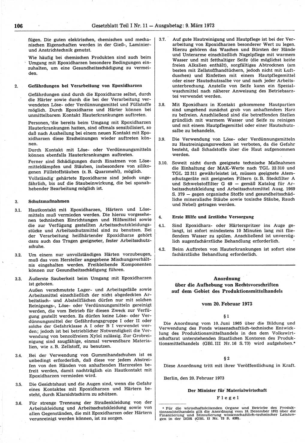 Gesetzblatt (GBl.) der Deutschen Demokratischen Republik (DDR) Teil Ⅰ 1973, Seite 106 (GBl. DDR Ⅰ 1973, S. 106)