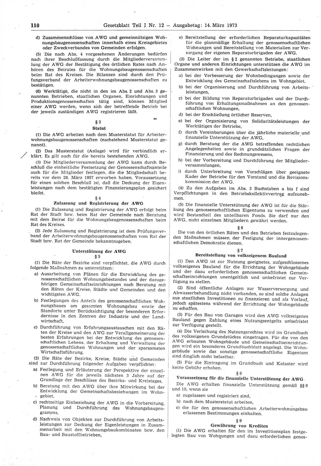Gesetzblatt (GBl.) der Deutschen Demokratischen Republik (DDR) Teil Ⅰ 1973, Seite 110 (GBl. DDR Ⅰ 1973, S. 110)