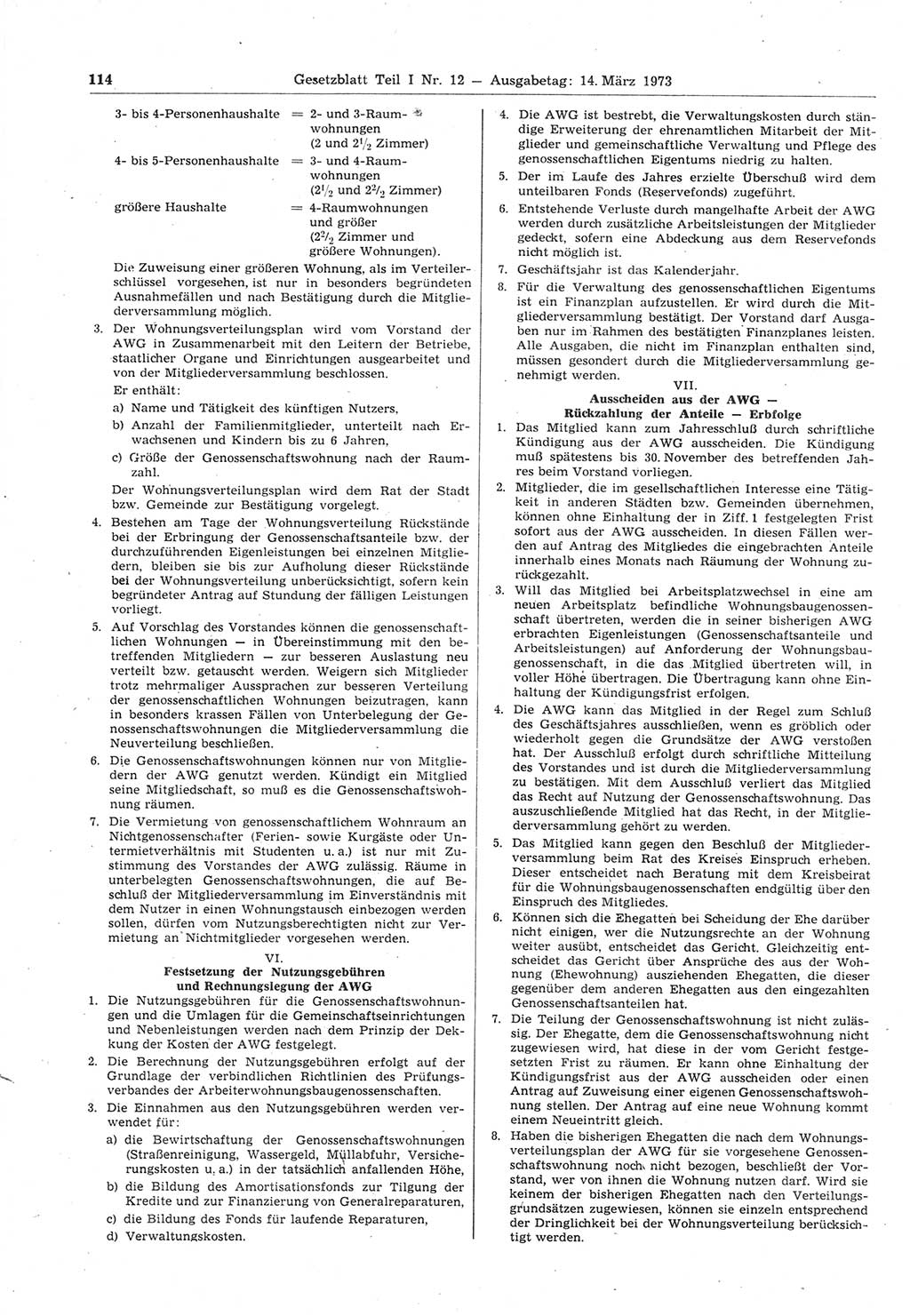 Gesetzblatt (GBl.) der Deutschen Demokratischen Republik (DDR) Teil Ⅰ 1973, Seite 114 (GBl. DDR Ⅰ 1973, S. 114)