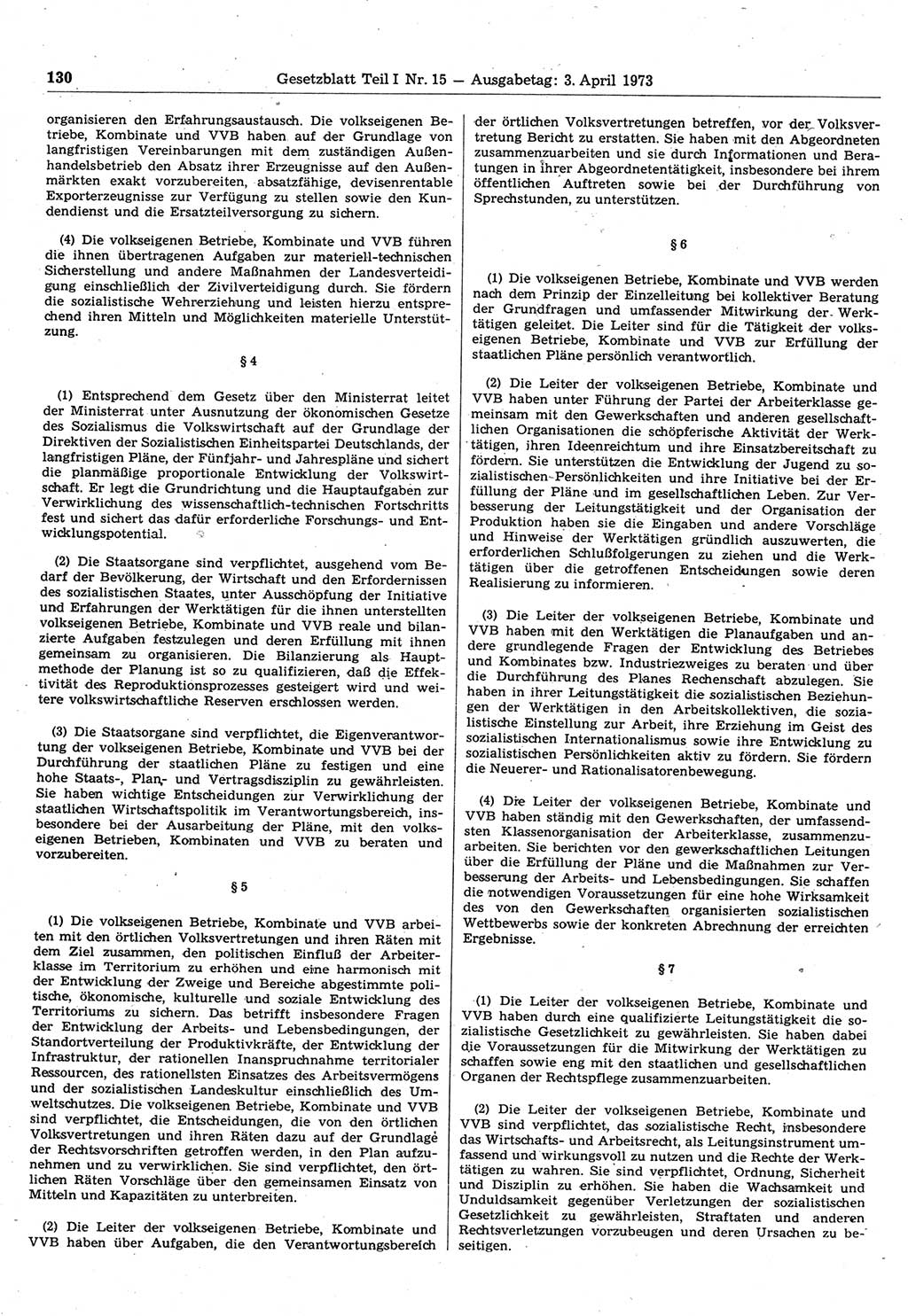 Gesetzblatt (GBl.) der Deutschen Demokratischen Republik (DDR) Teil Ⅰ 1973, Seite 130 (GBl. DDR Ⅰ 1973, S. 130)