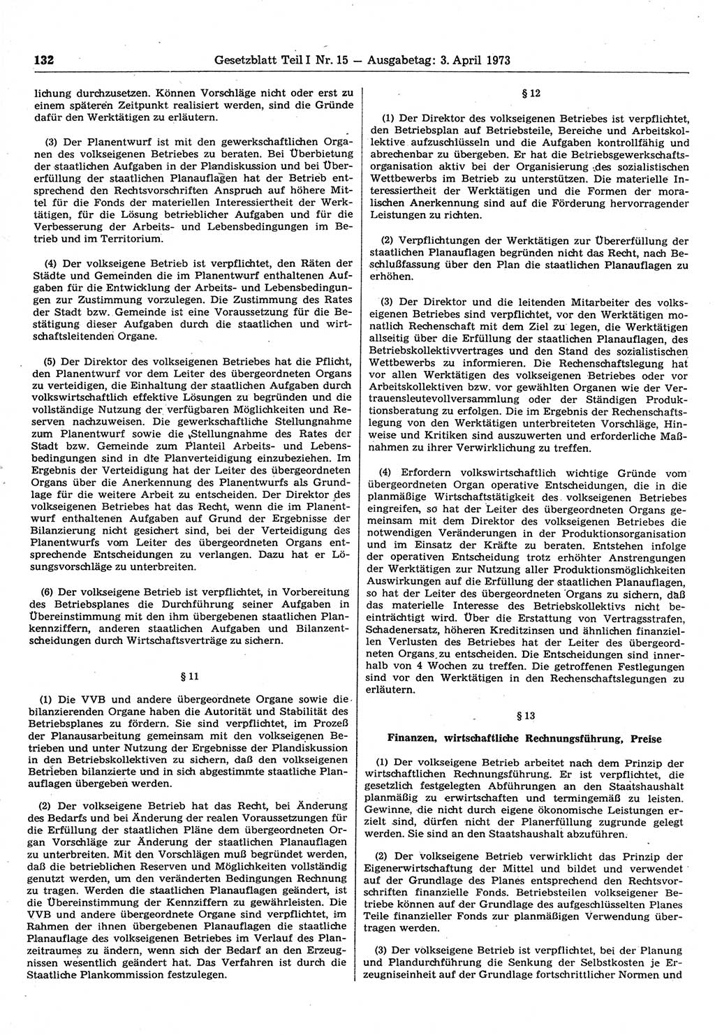 Gesetzblatt (GBl.) der Deutschen Demokratischen Republik (DDR) Teil Ⅰ 1973, Seite 132 (GBl. DDR Ⅰ 1973, S. 132)